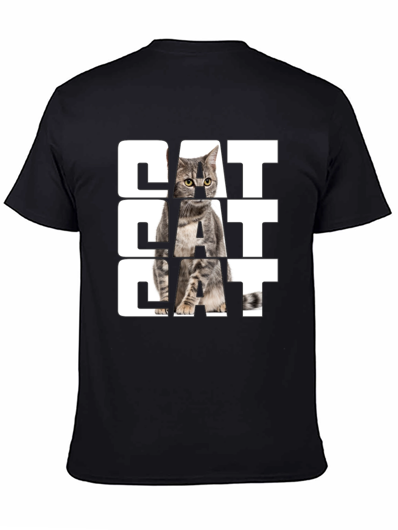 Cat Graphic Print Black T-Shirt