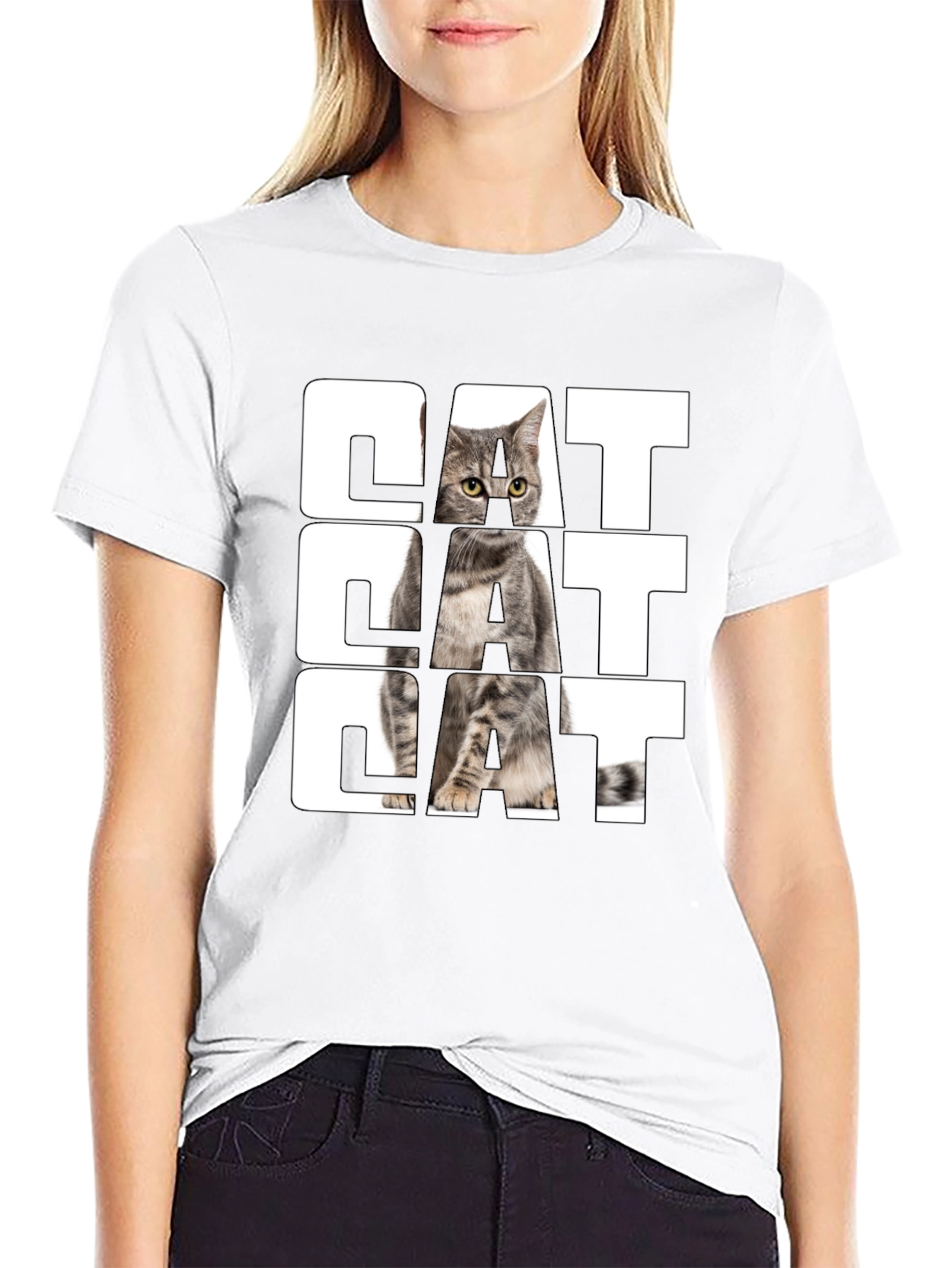 Cat Graphic Print Black T-Shirt