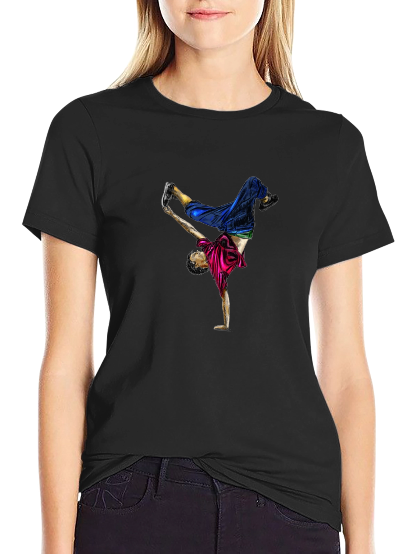 Breakdancer Graphic Tee - Black Cotton T-Shirt