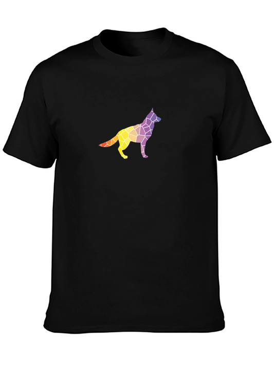Geometric Dog Graphic Tee - Stylish Mens Black T-Shirt
