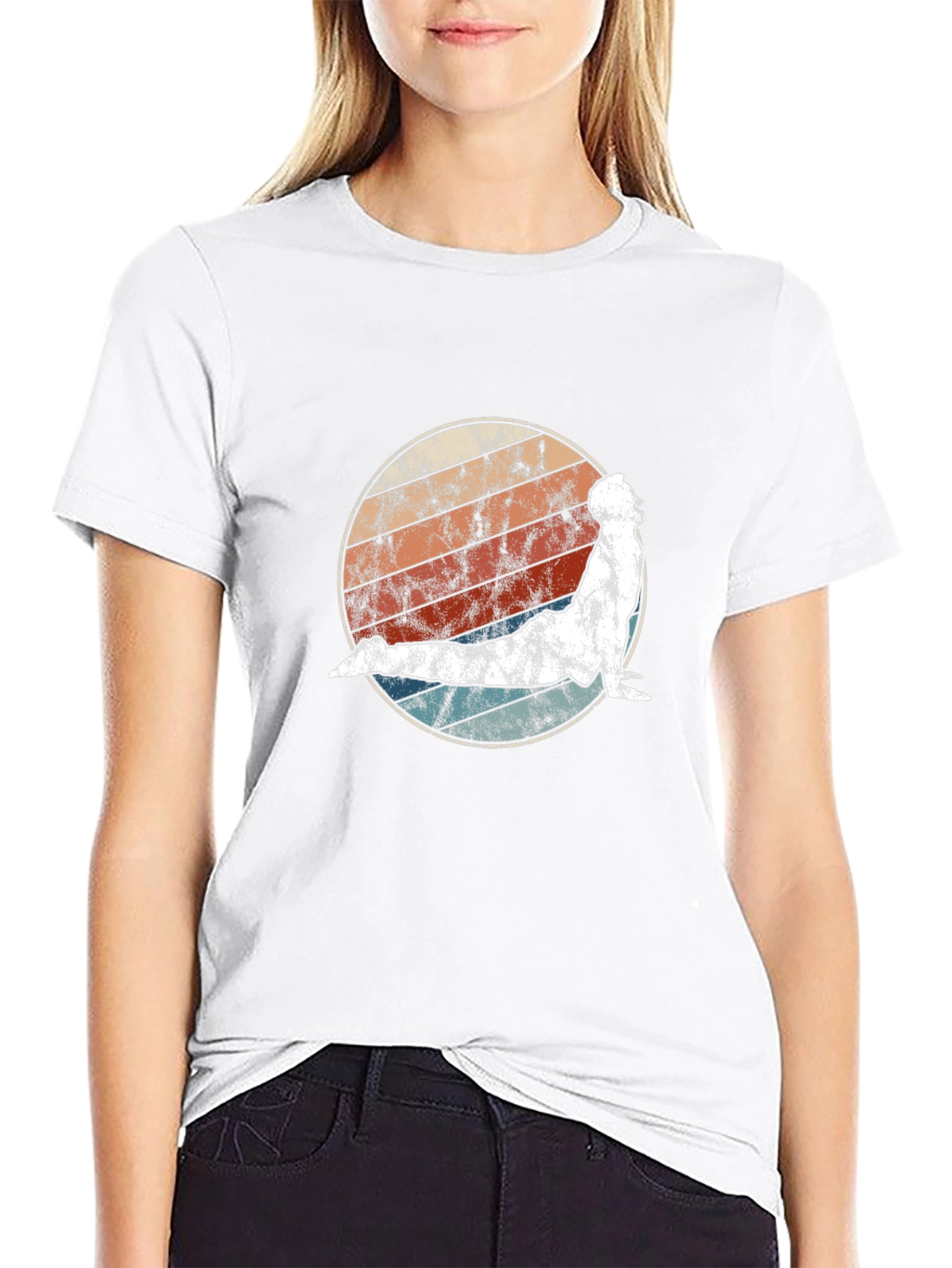 Retro Yoga Pose Graphic Tee - Black