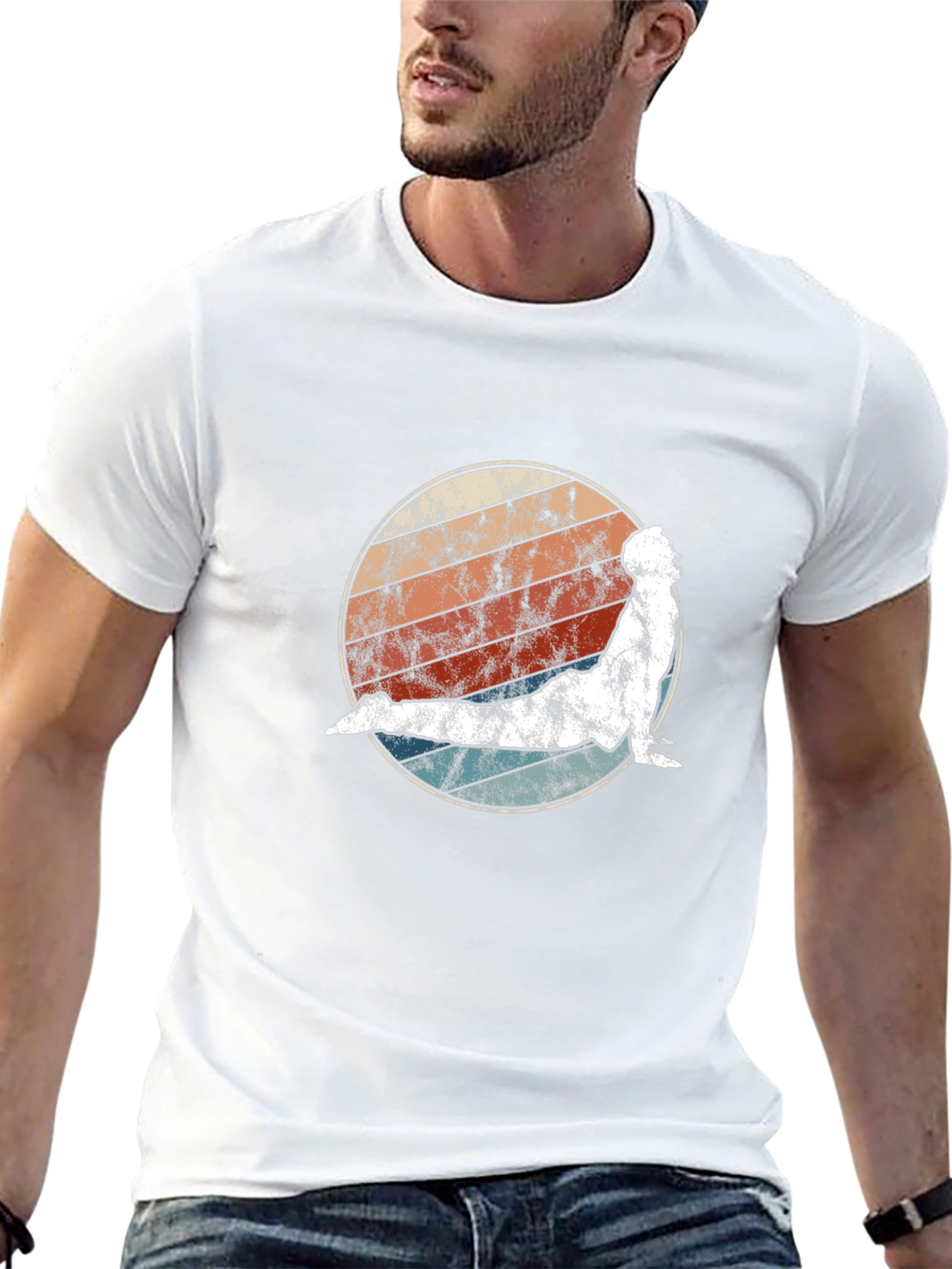 Retro Yoga Pose Graphic Tee - Black