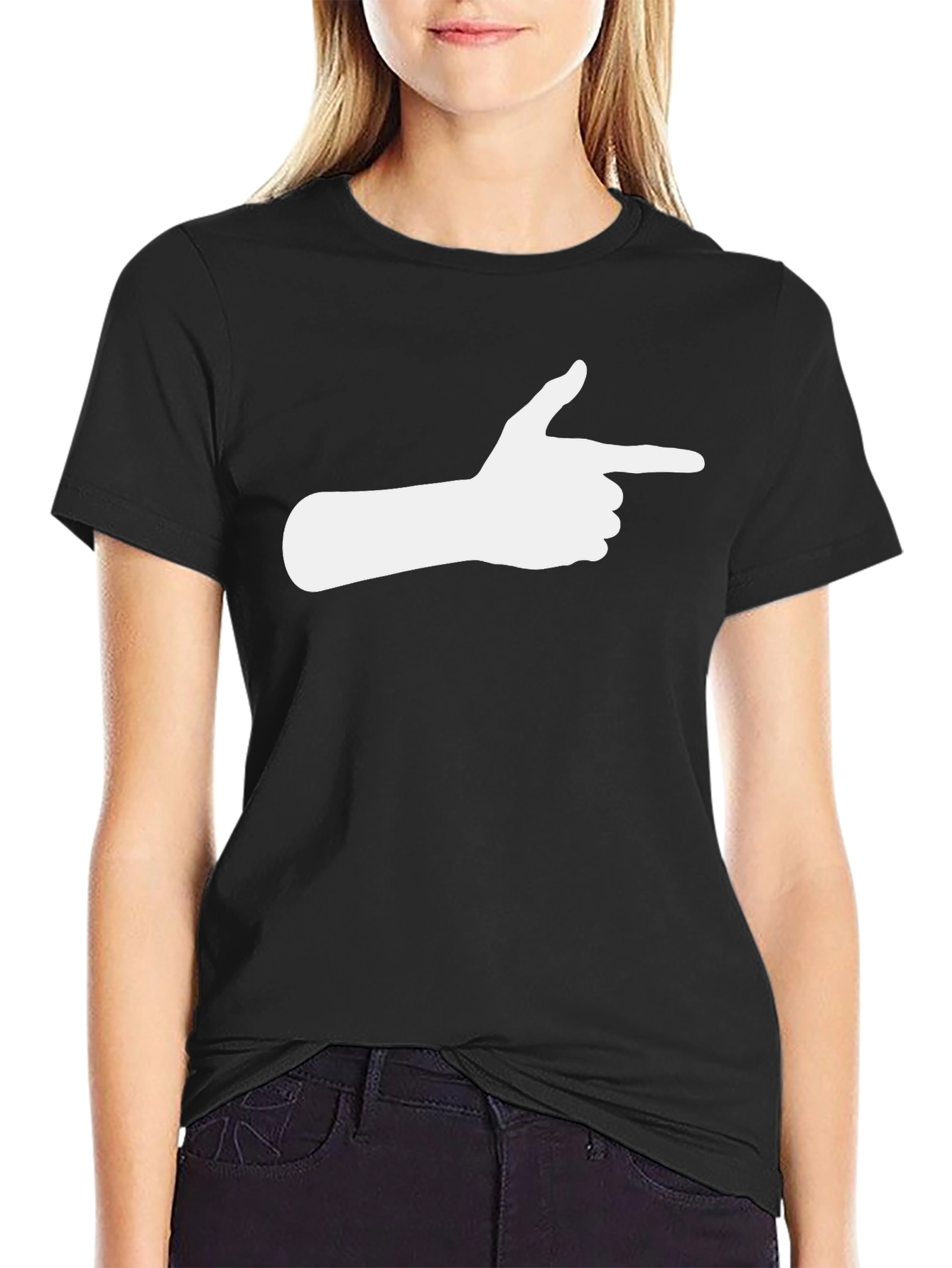 Black T-Shirt with Finger Gun Graphic