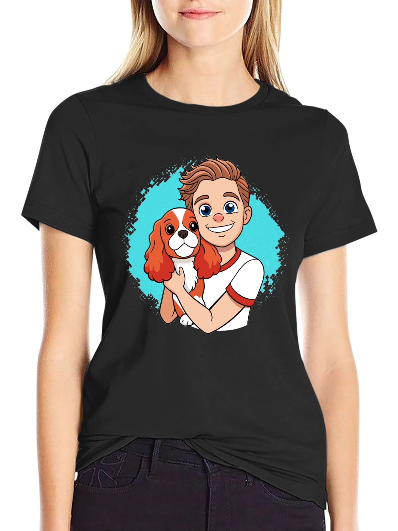 Cartoon Boy & Dog T-Shirt