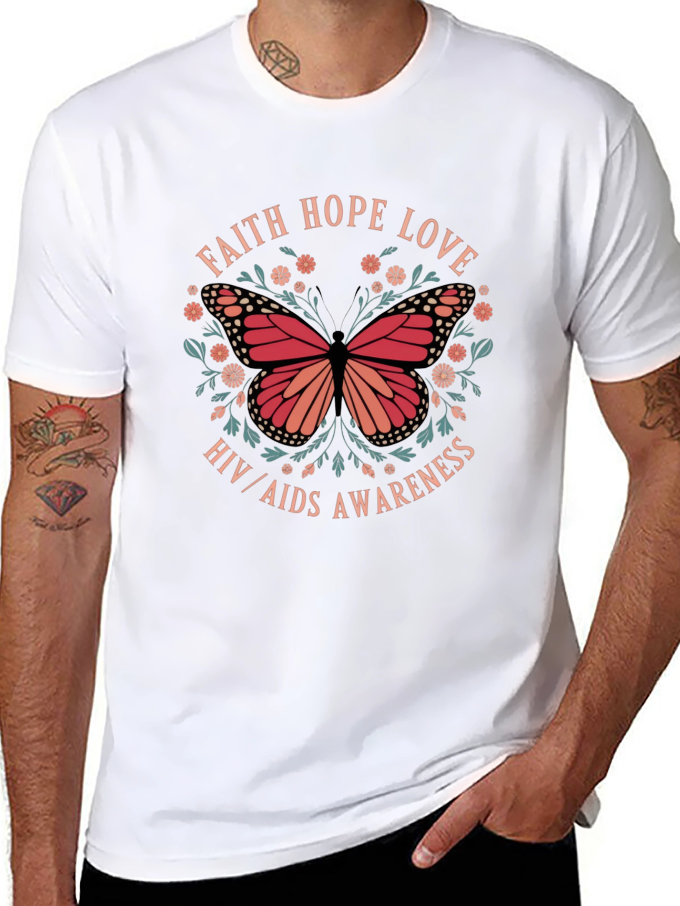 Faith Hope Love HIV/AIDS Awareness Butterfly T-Shirt