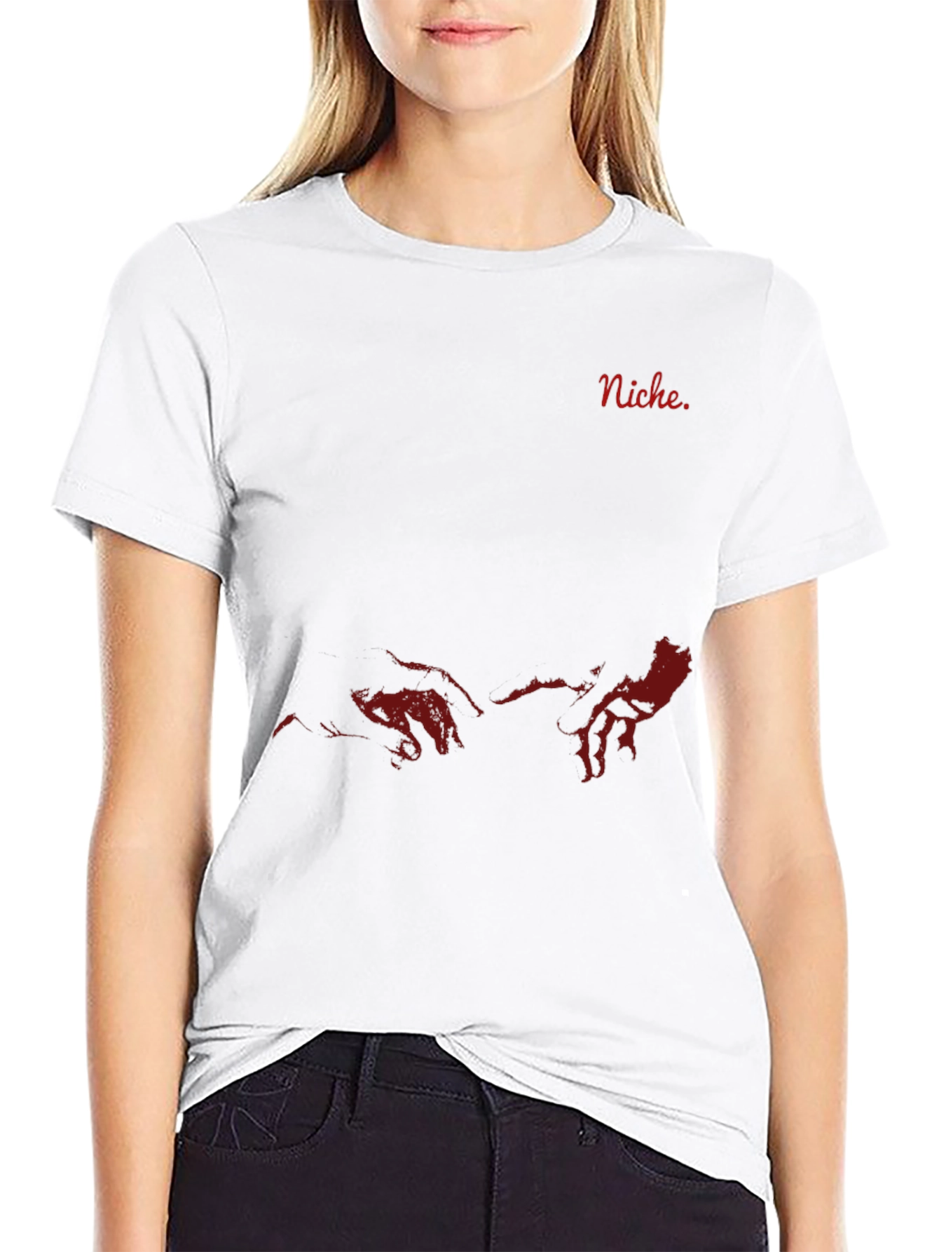 Niche Red Graphic Print Black T-Shirt