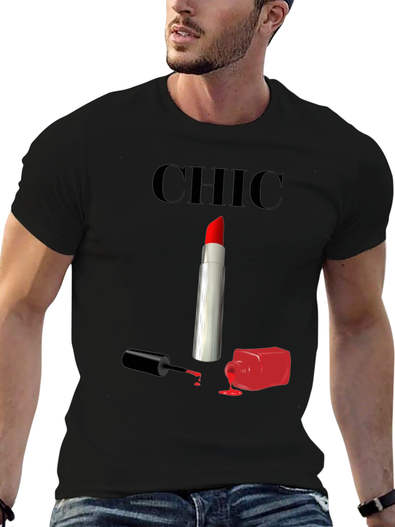 Chic Lipstick & Nail Polish Graphic Tee - Black