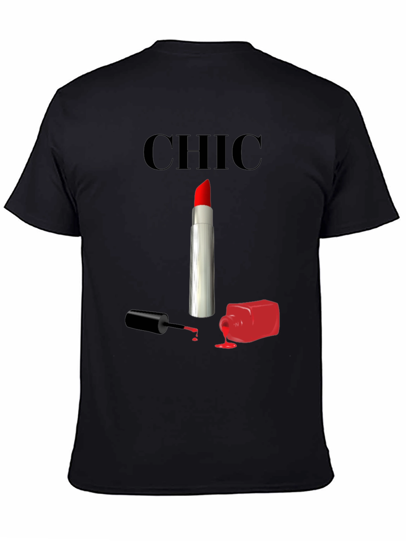 Chic Lipstick & Nail Polish Graphic Tee - Black