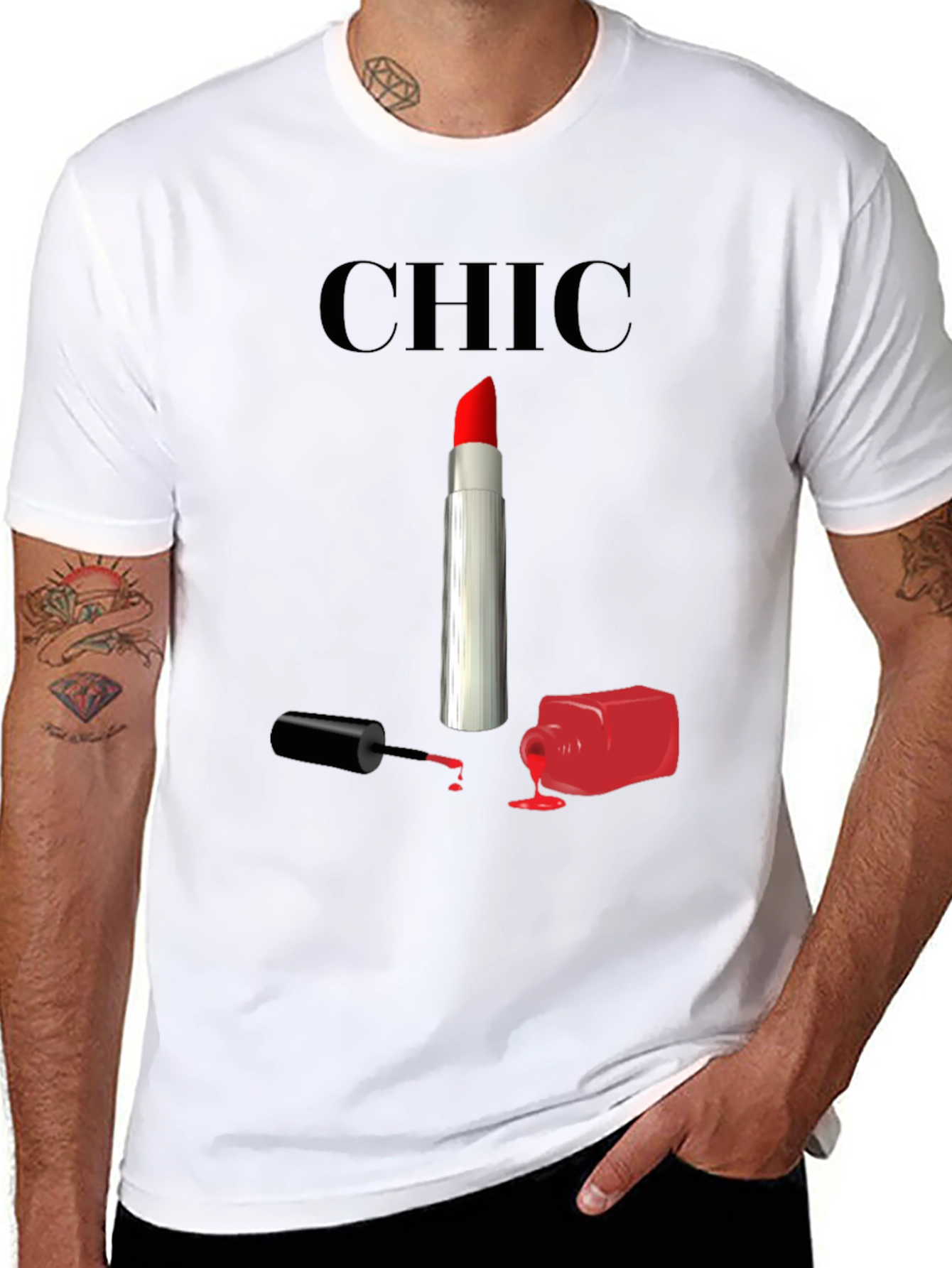 Chic Lipstick & Nail Polish Graphic Tee - Black