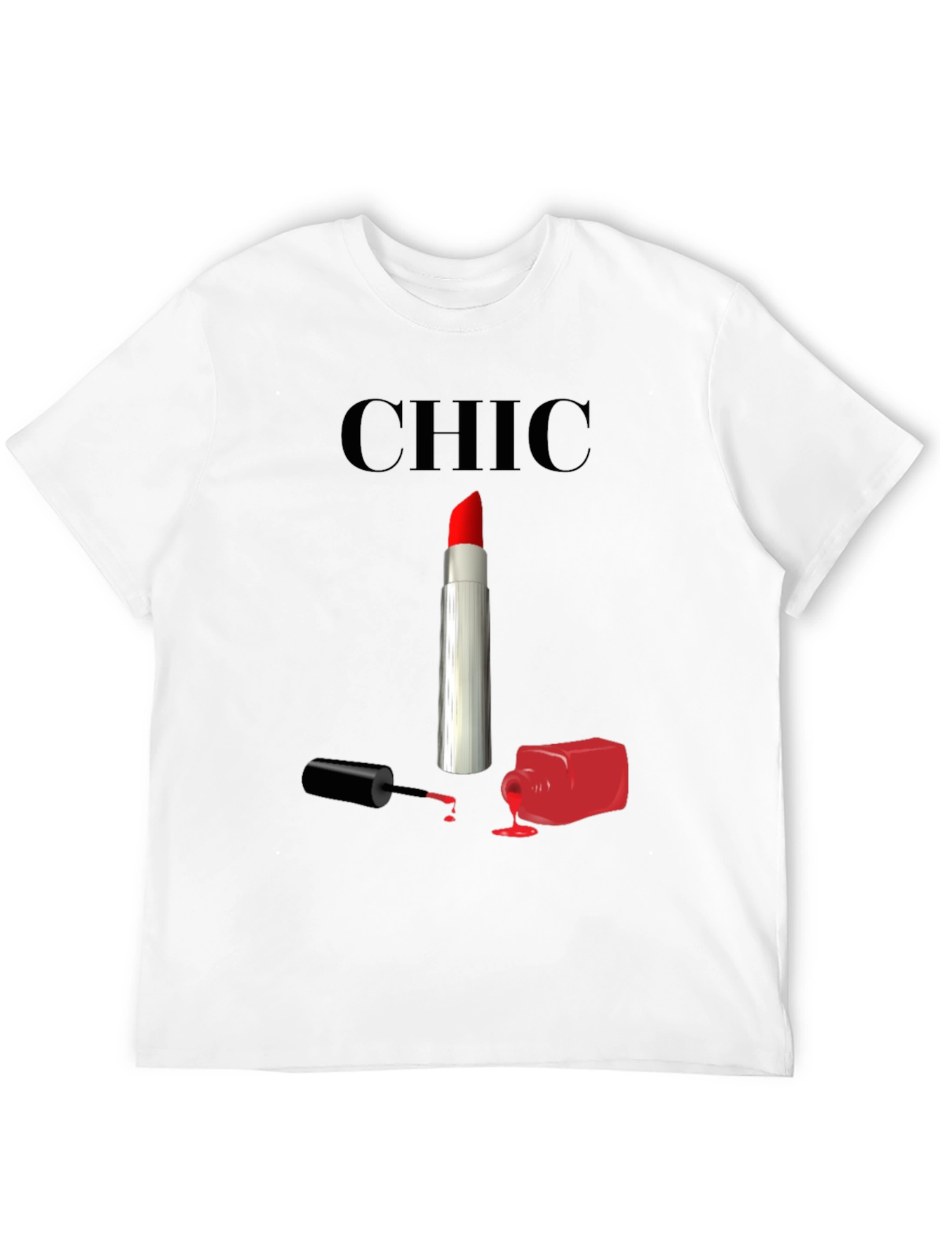 Chic Lipstick & Nail Polish Graphic Tee - Black