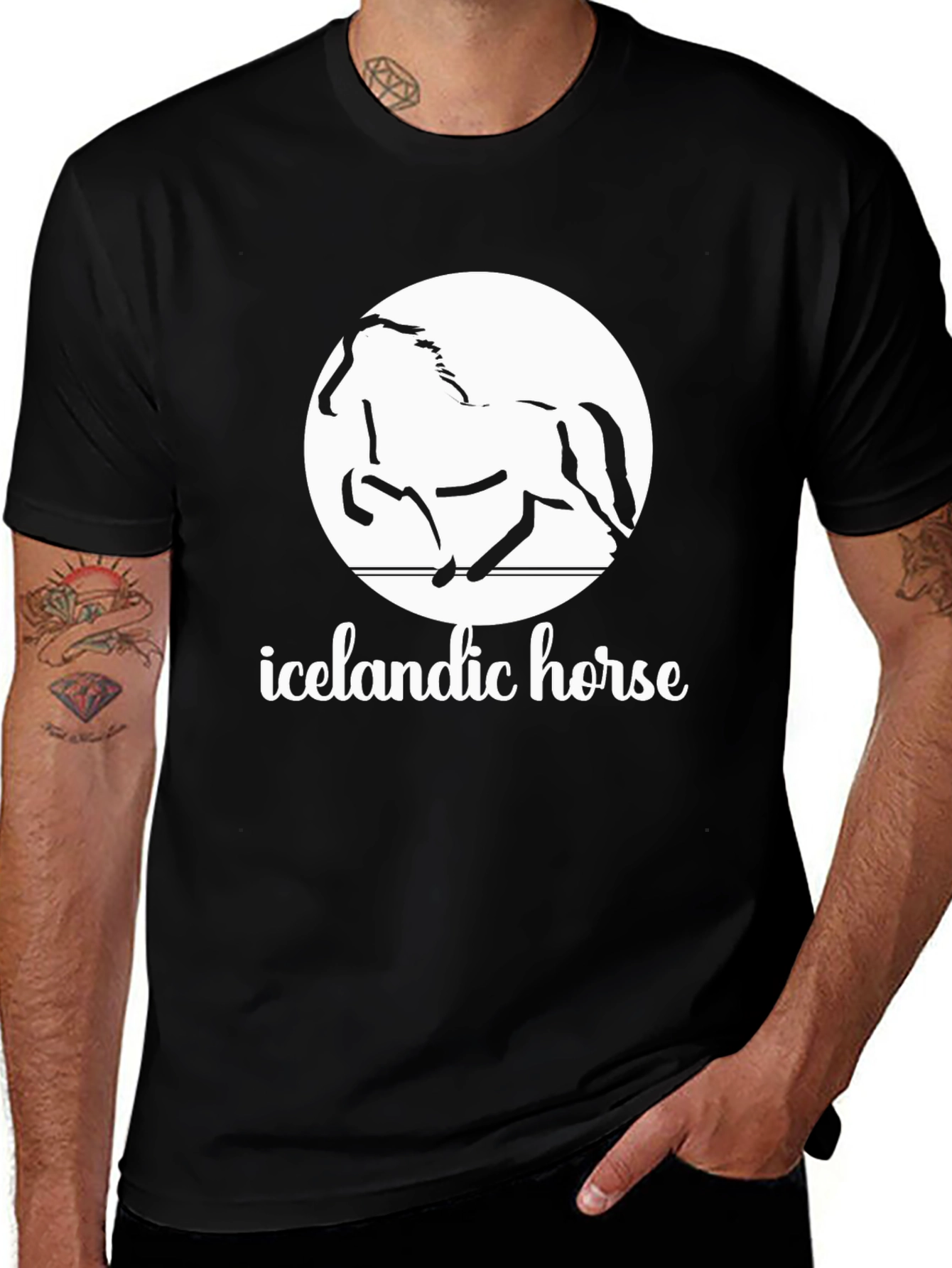 Icelandic Horse Graphic Tee - Black Cotton Shirt
