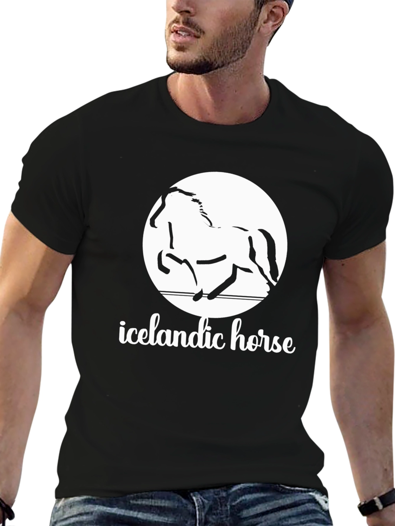 Icelandic Horse Graphic Tee - Black Cotton Shirt