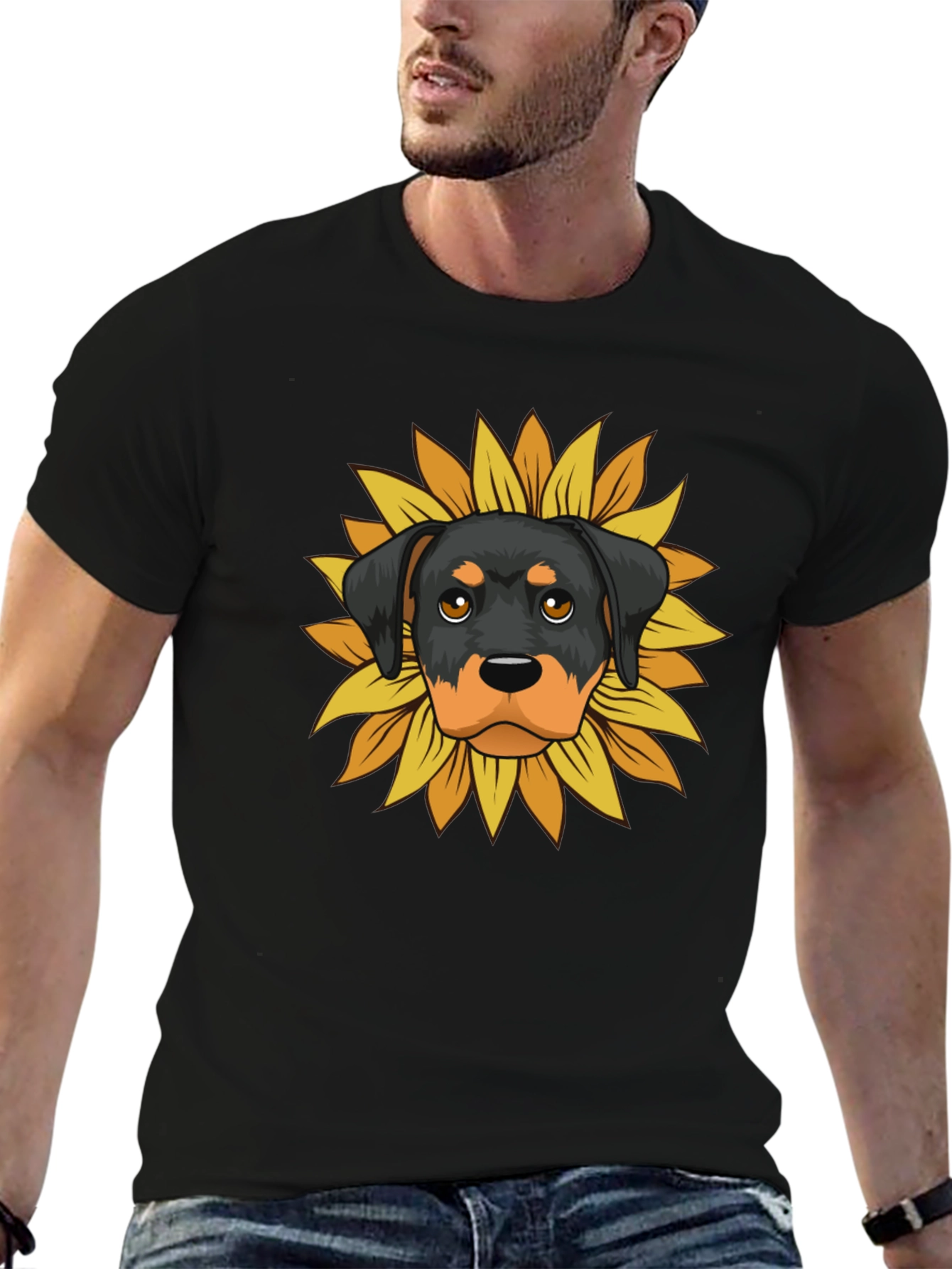 Rottweiler Sunflower Graphic Tee - Black