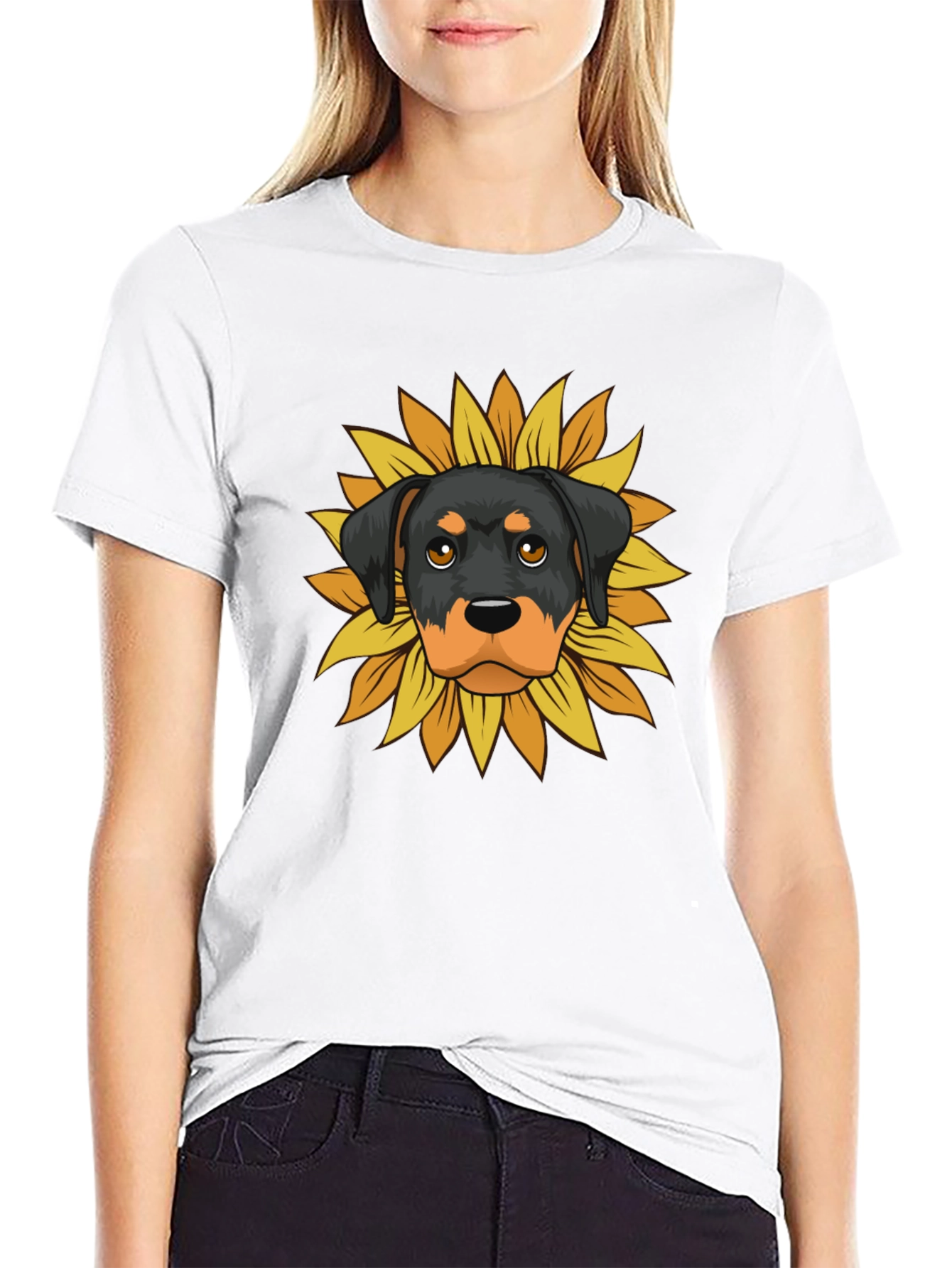 Rottweiler Sunflower Graphic Tee - Black