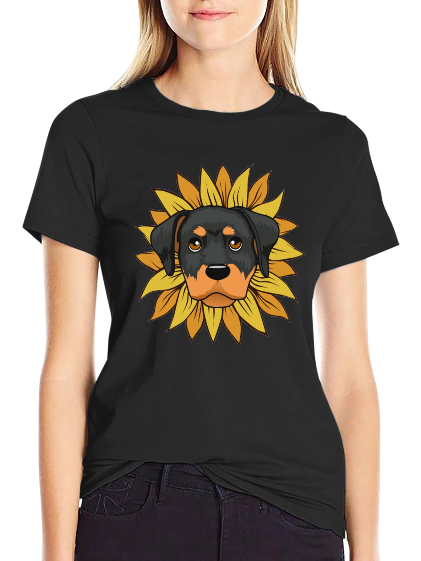 Rottweiler Sunflower Graphic Tee - Black
