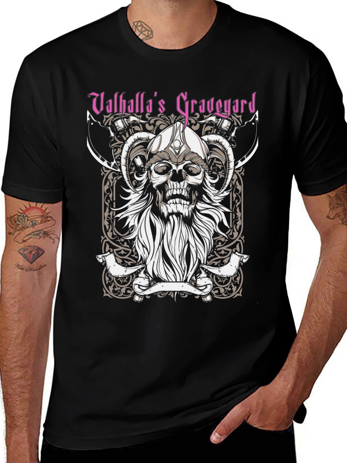 Valhallas Graveyard Viking Skull Graphic Tee