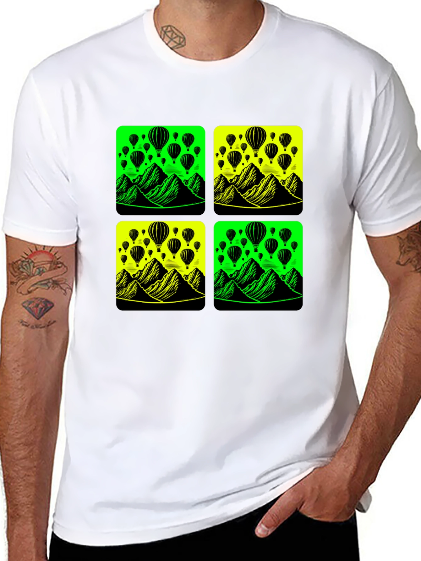 Neon Balloon Mountain Graphic Black T-Shirt