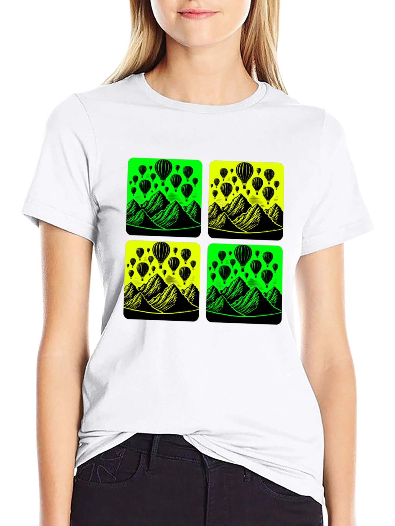 Neon Balloon Mountain Graphic Black T-Shirt