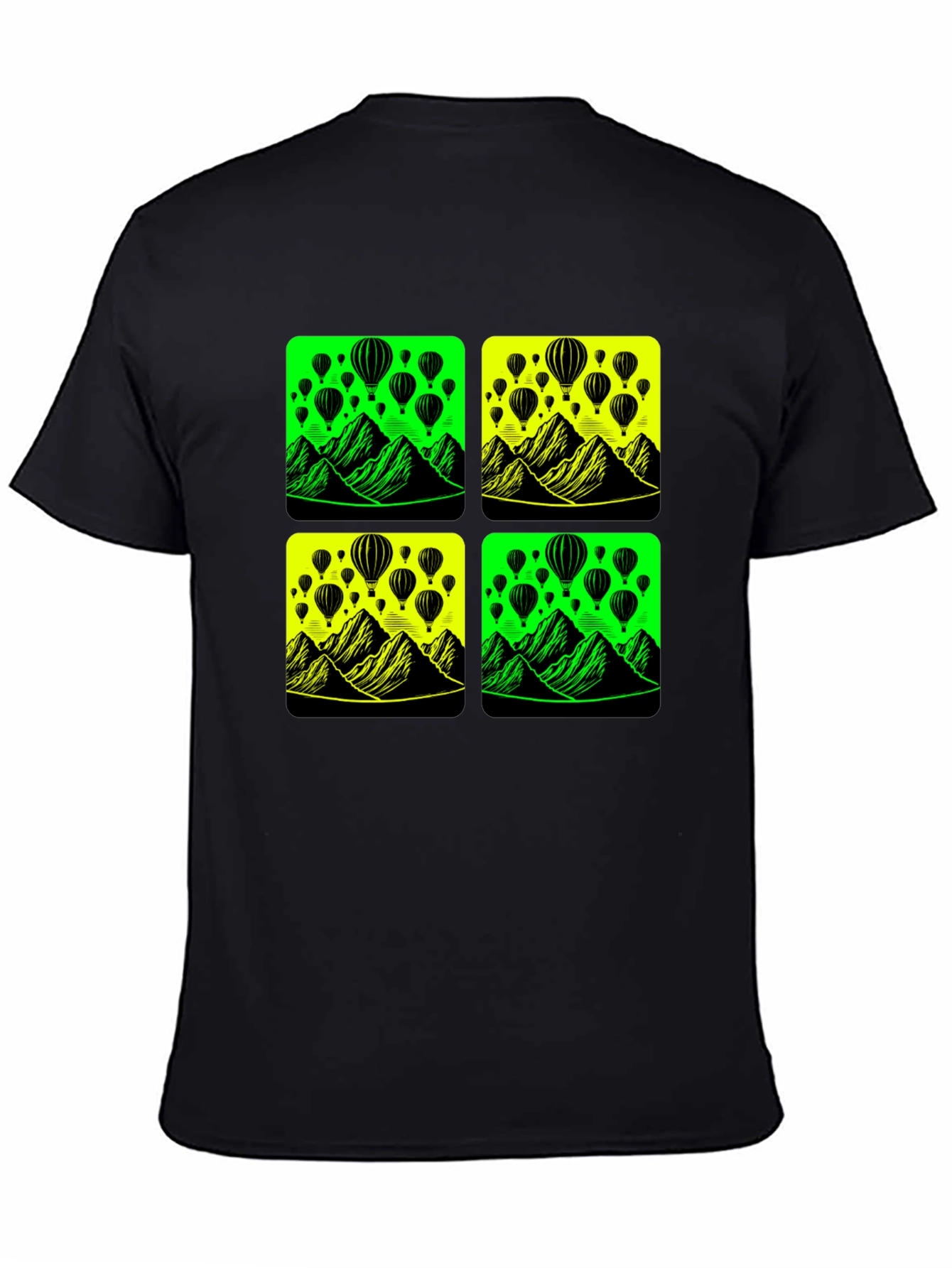 Neon Balloon Mountain Graphic Black T-Shirt