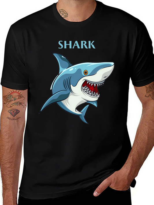 Cartoon Shark Graphic T-Shirt - Black Cotton Tee