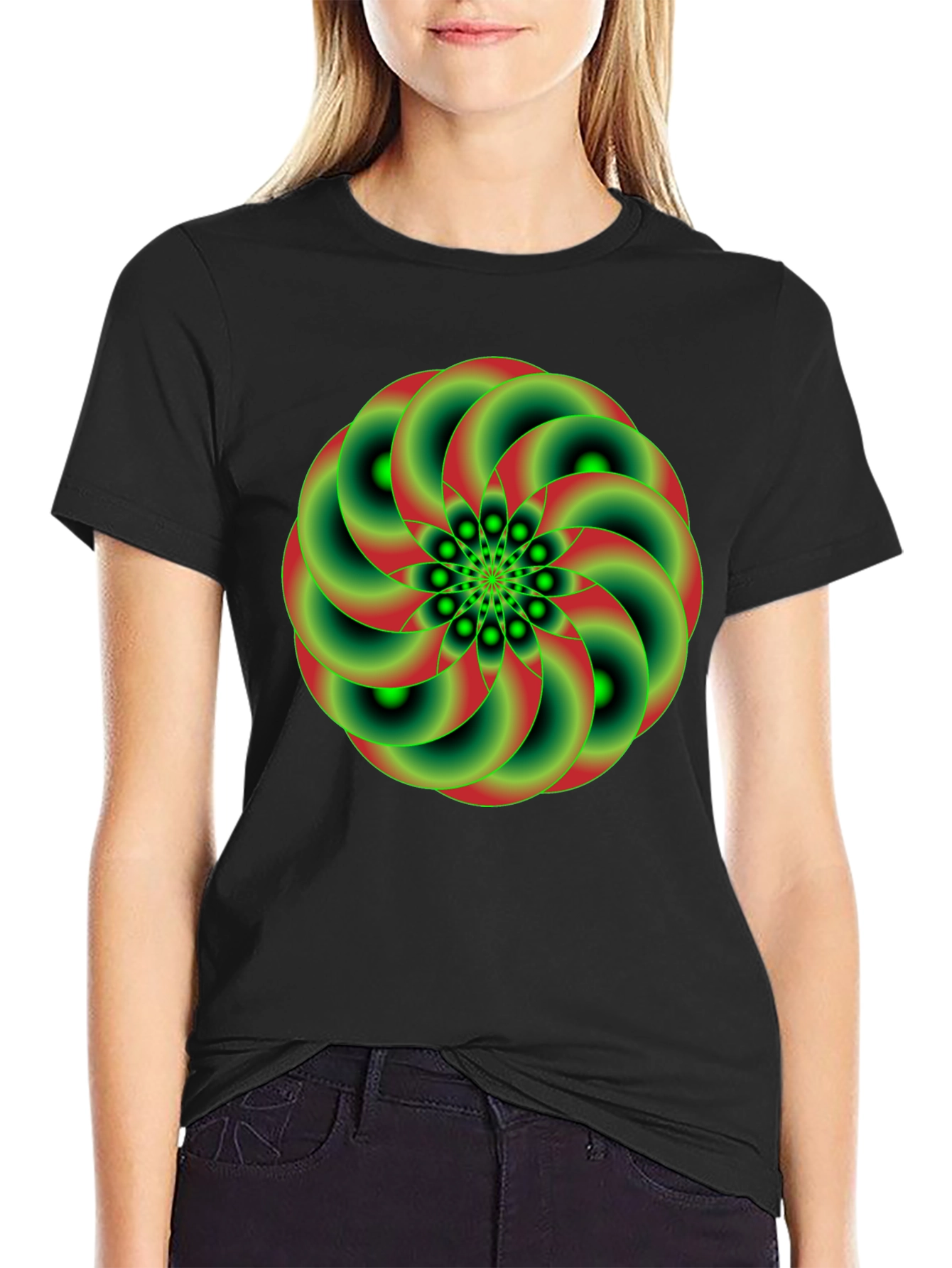 Geometric Green & Red Swirl Graphic Tee