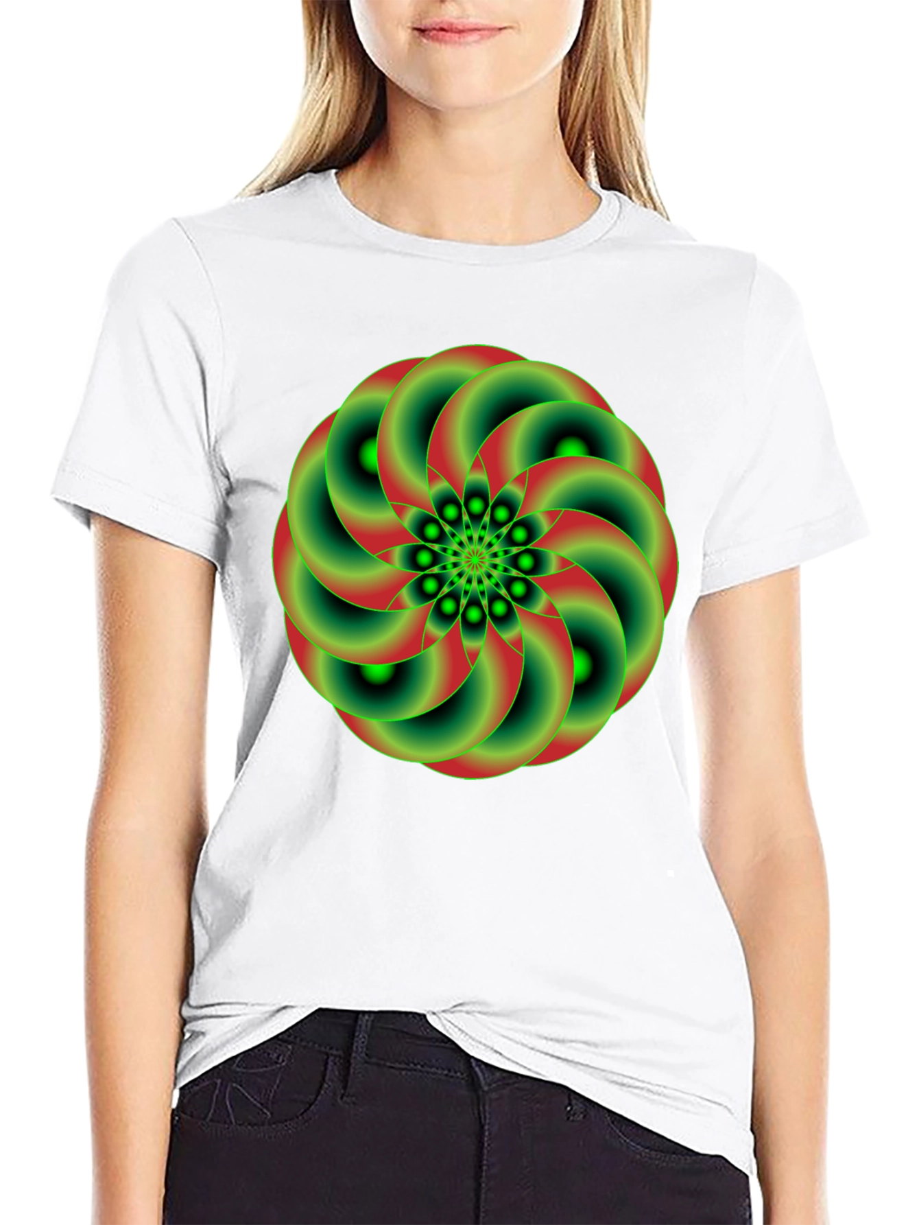 Geometric Green & Red Swirl Graphic Tee