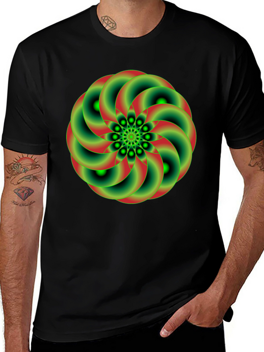 Geometric Green & Red Swirl Graphic Tee