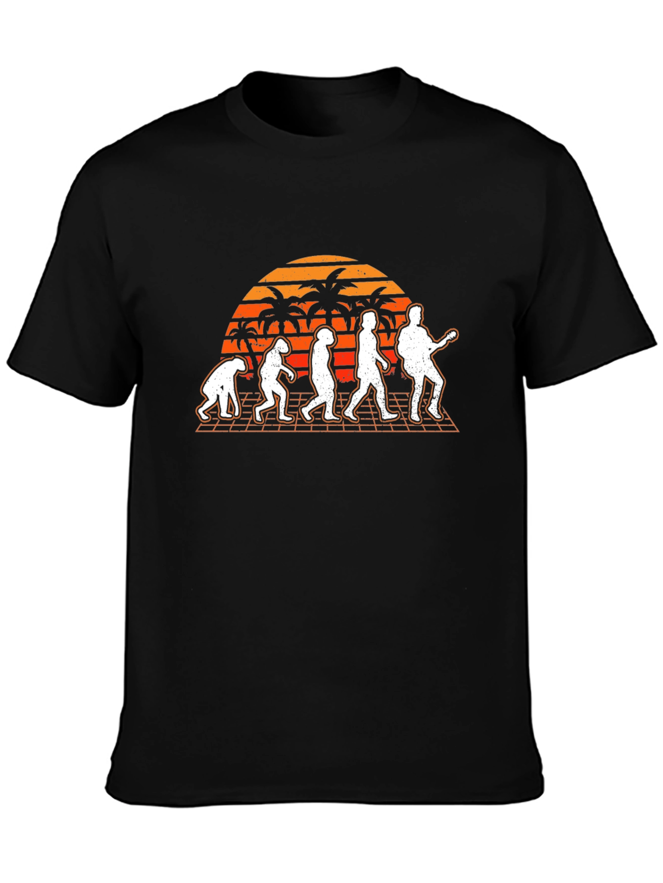 Evolution of Guitarist T-Shirt - Retro Sunset Design
