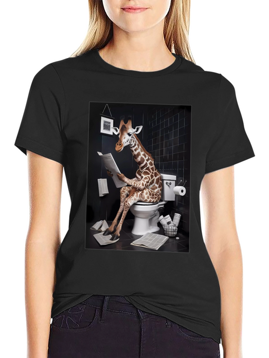 Giraffe on Toilet Funny Graphic T-Shirt