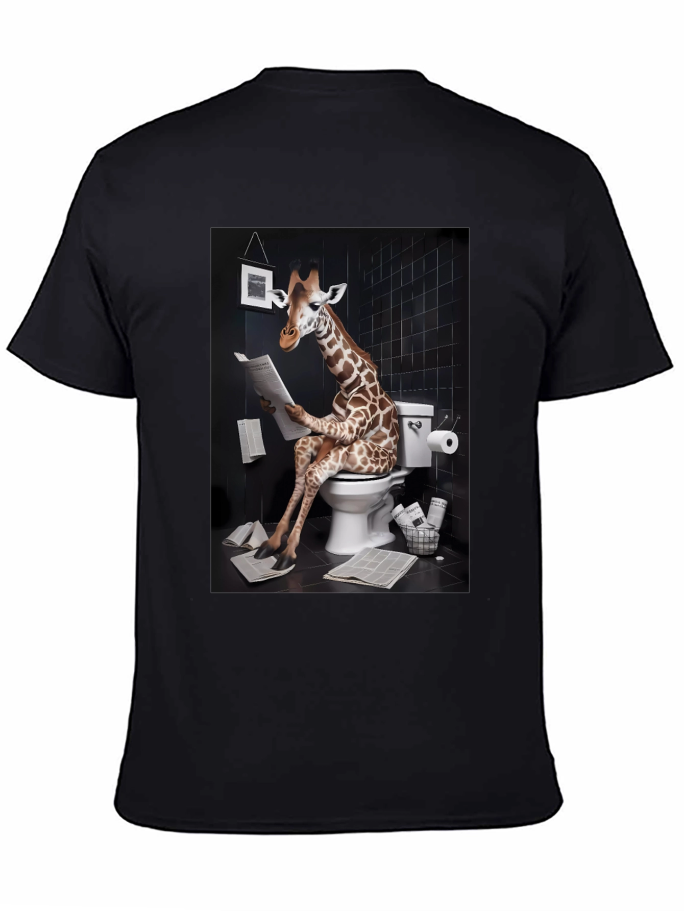 Giraffe on Toilet Funny Graphic T-Shirt