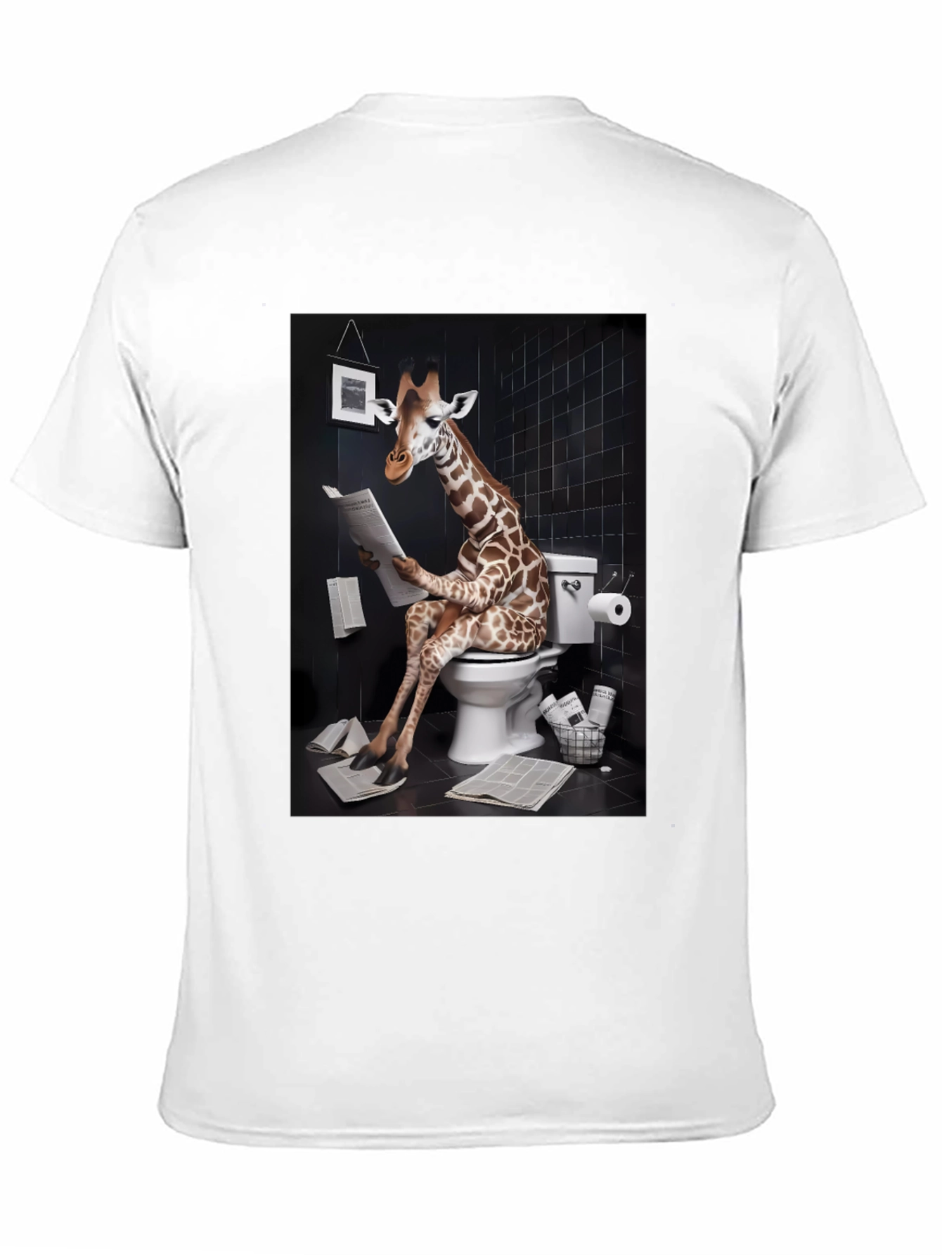 Giraffe on Toilet Funny Graphic T-Shirt