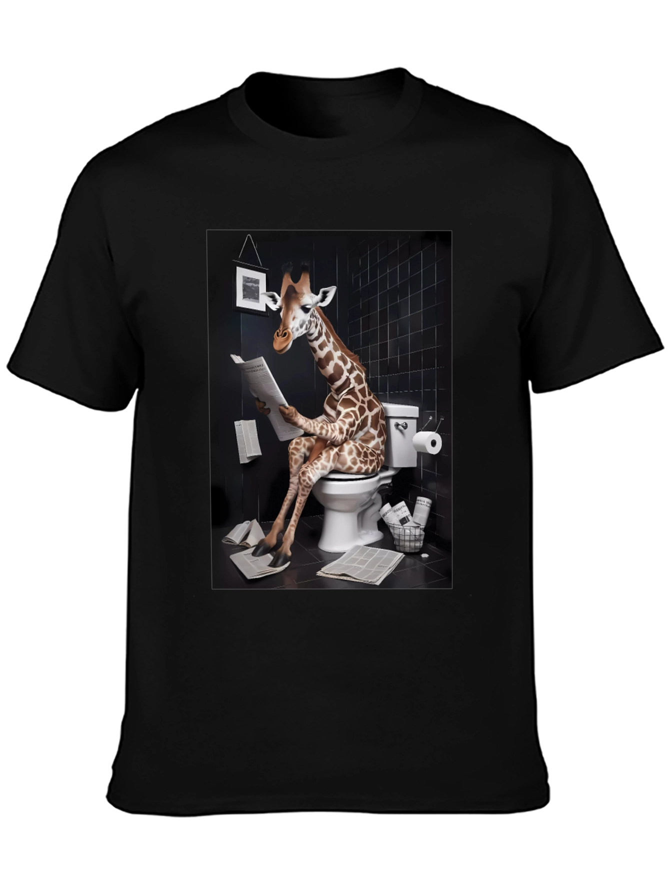 Giraffe on Toilet Funny Graphic T-Shirt