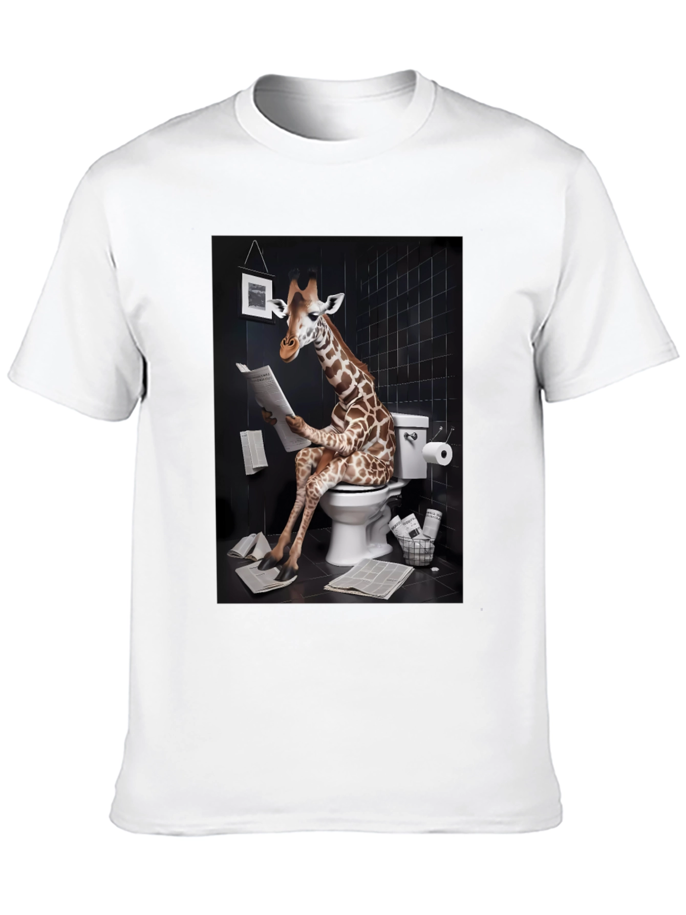 Giraffe on Toilet Funny Graphic T-Shirt