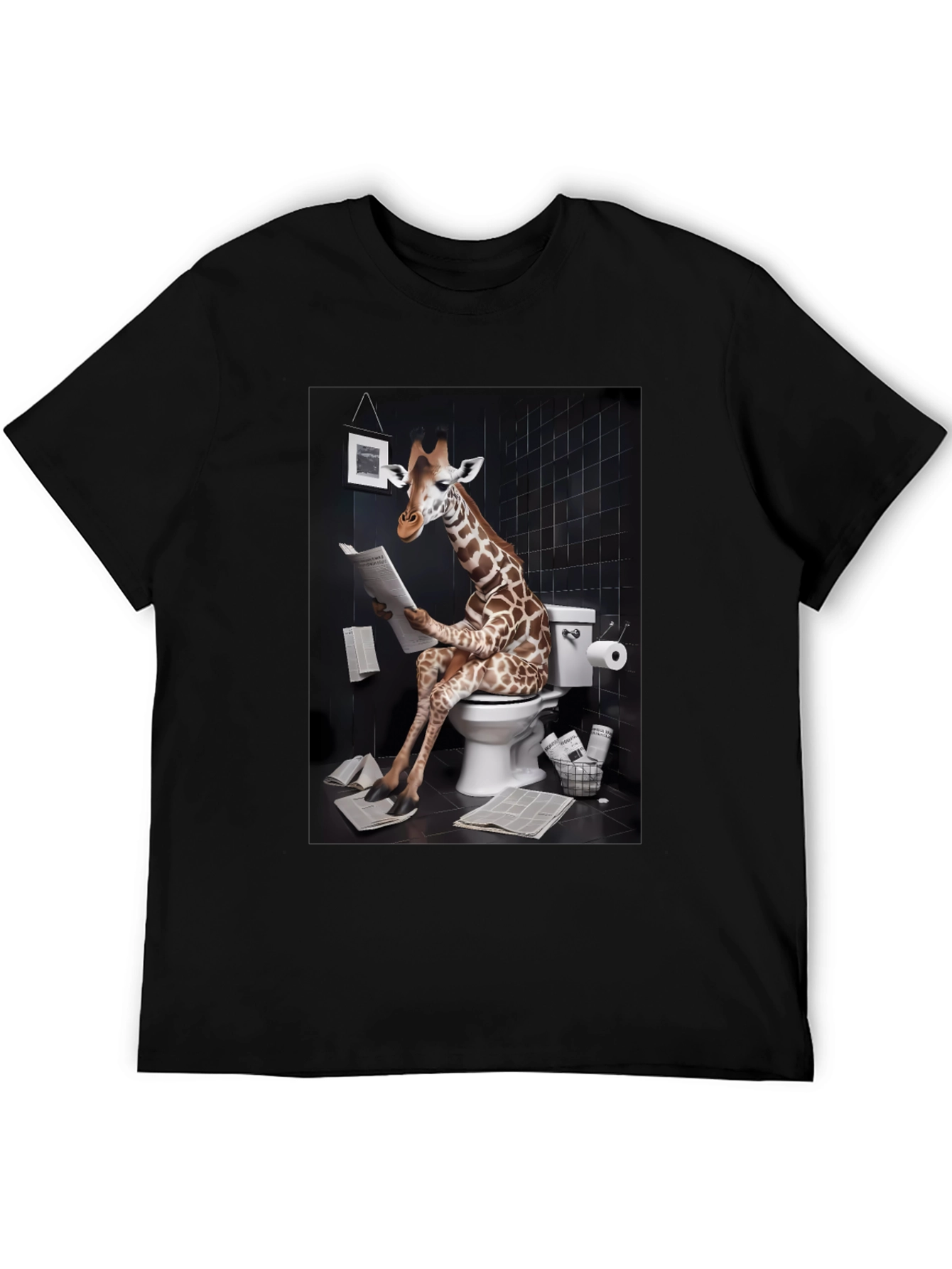 Giraffe on Toilet Funny Graphic T-Shirt