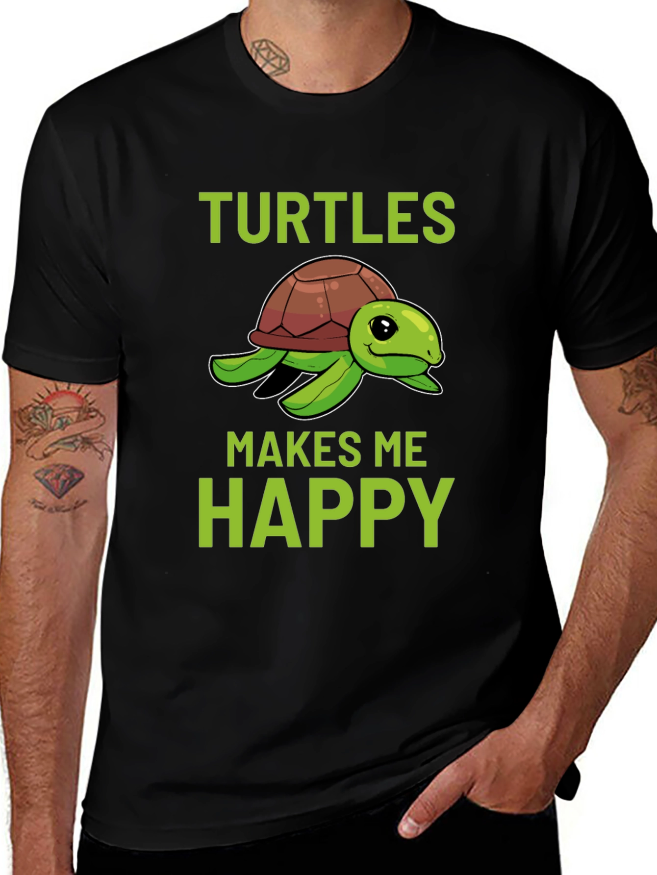 Turtles Make Me Happy Black Graphic Tee