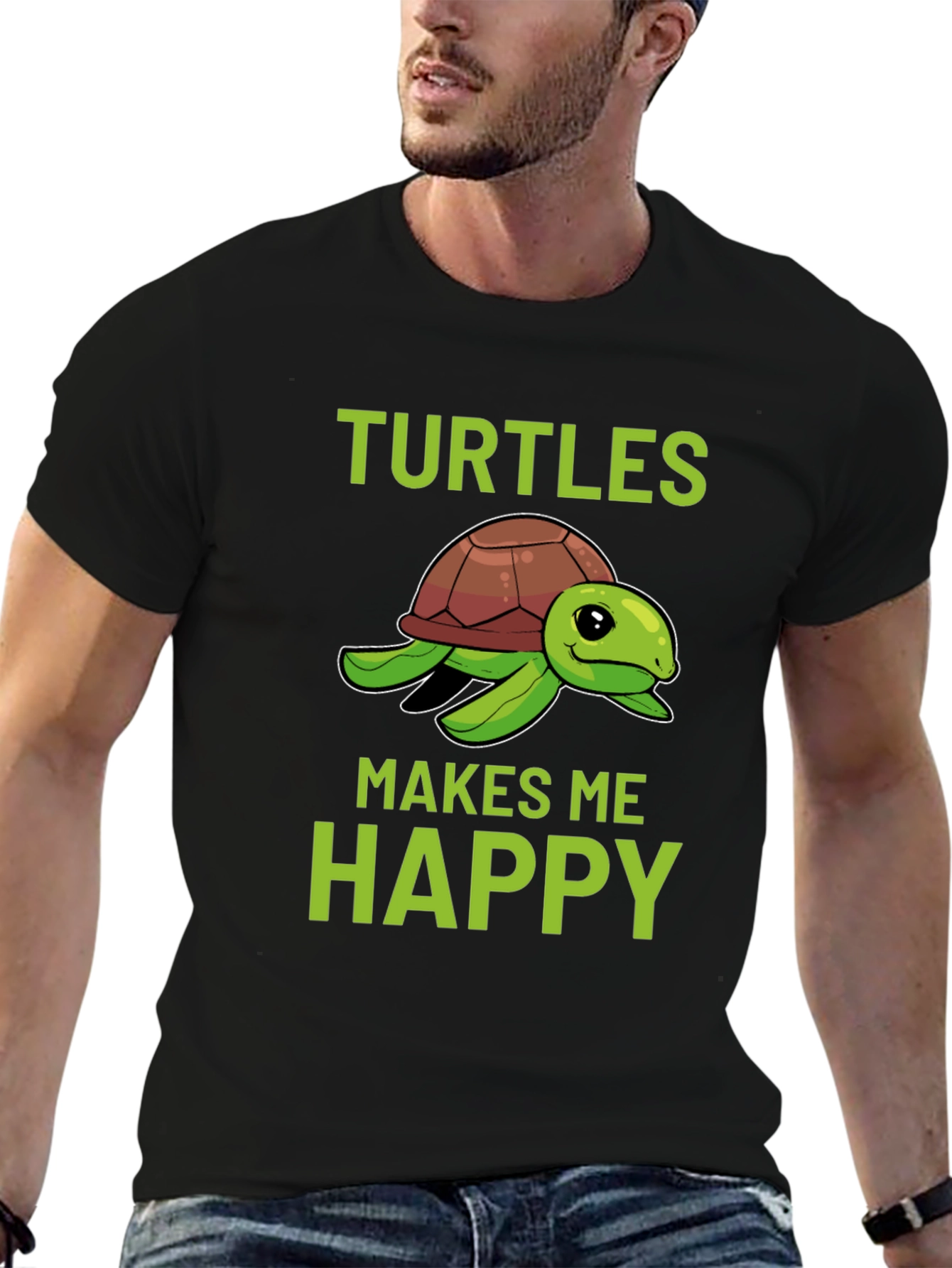 Turtles Make Me Happy Black Graphic Tee