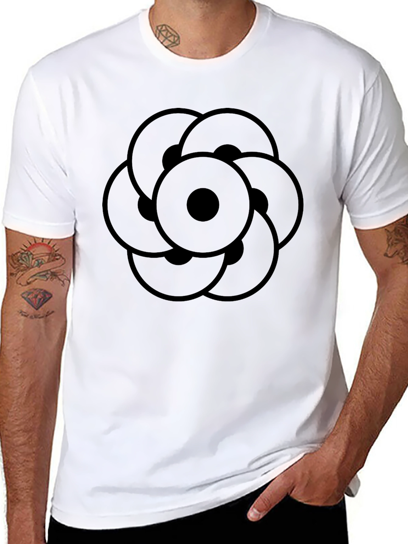 Modern Geometric Circle Pattern Black T-Shirt