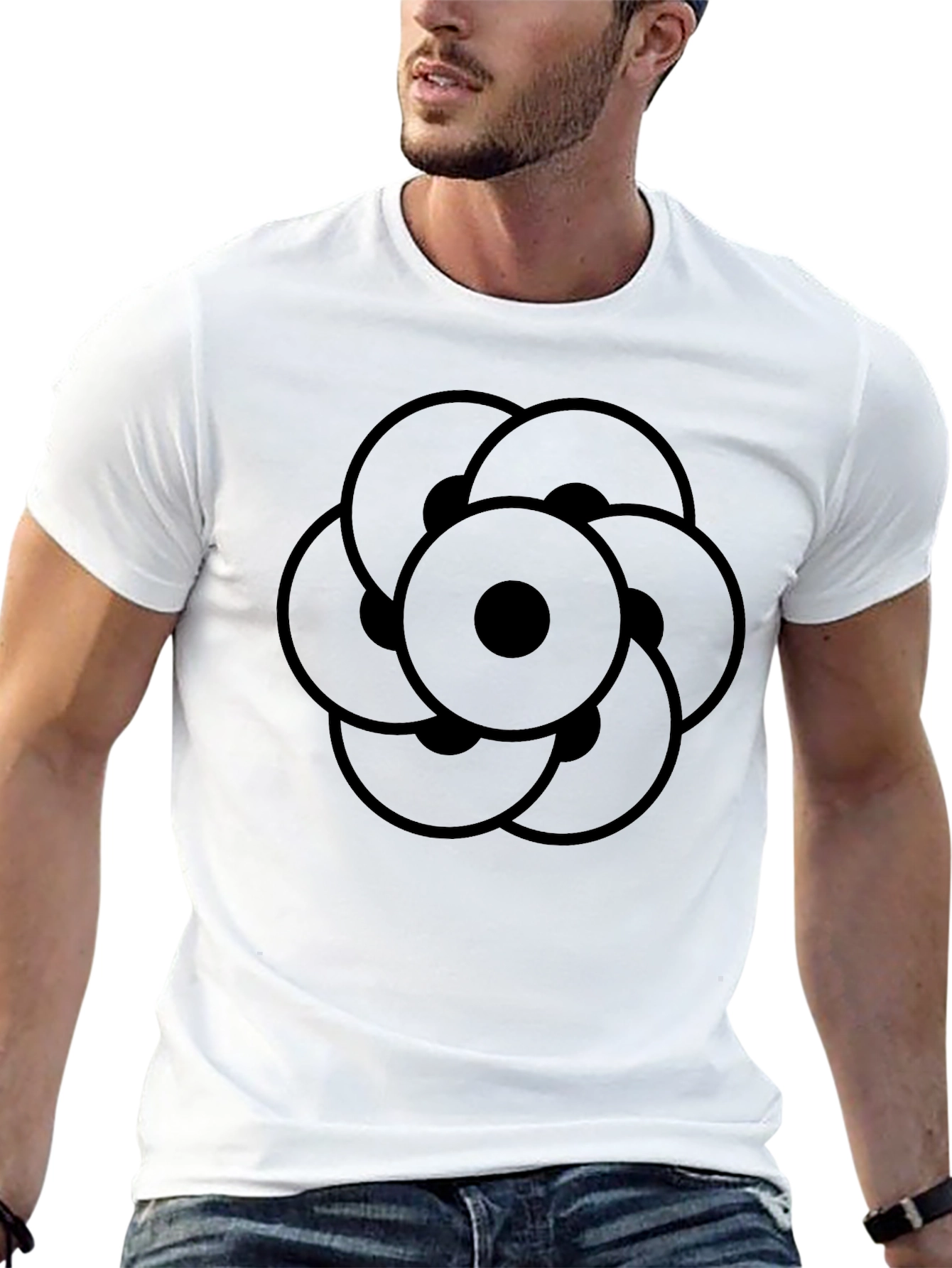 Modern Geometric Circle Pattern Black T-Shirt