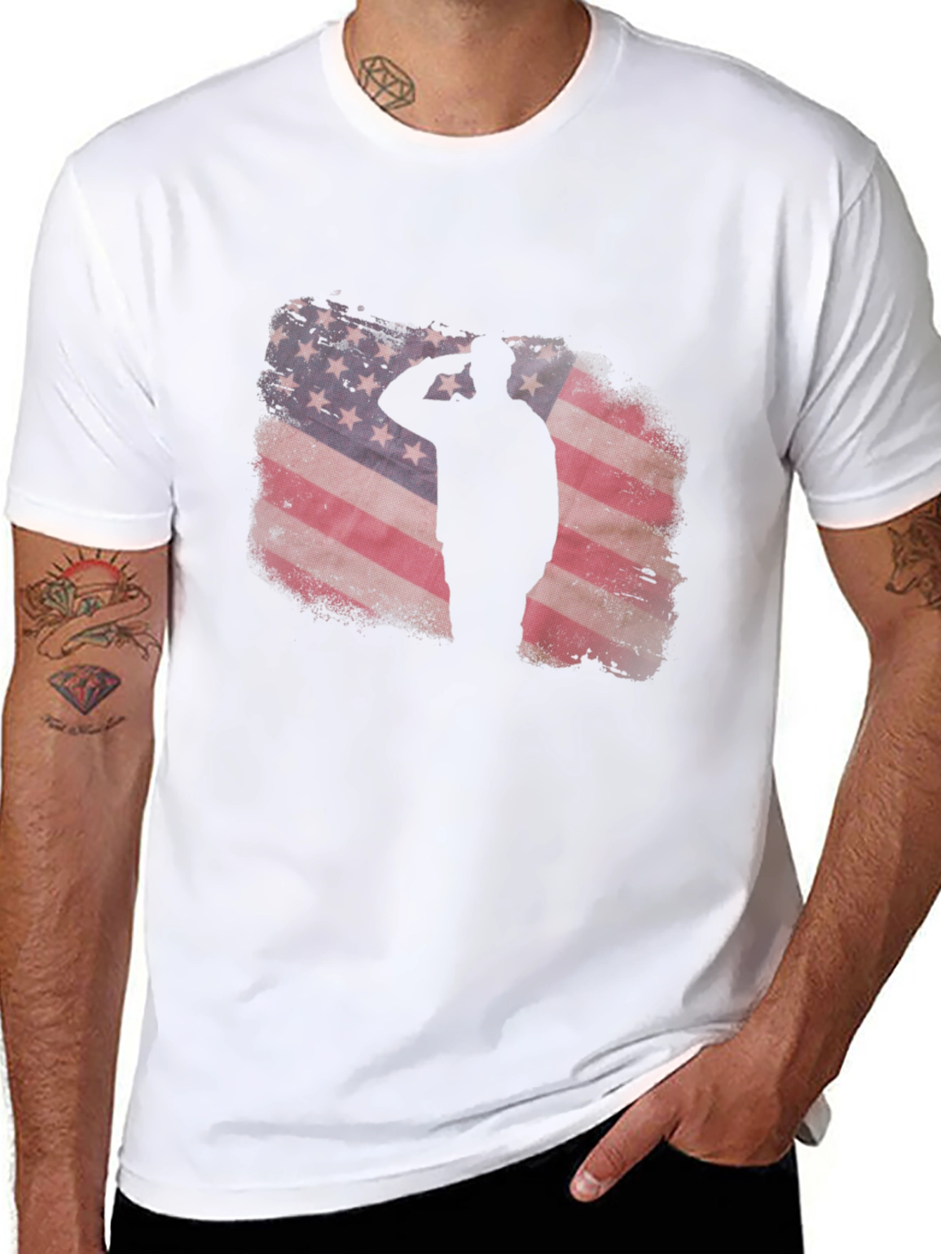 Patriotic American Flag Soldier Silhouette Graphic Tee