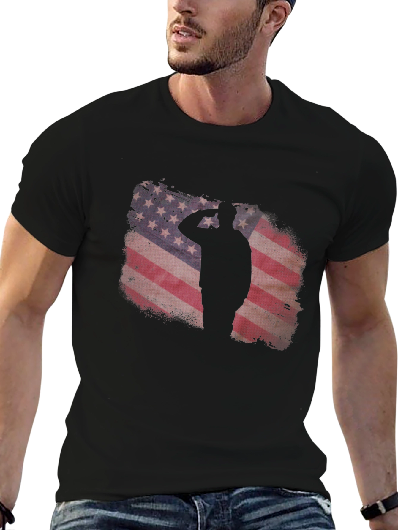 Patriotic American Flag Soldier Silhouette Graphic Tee