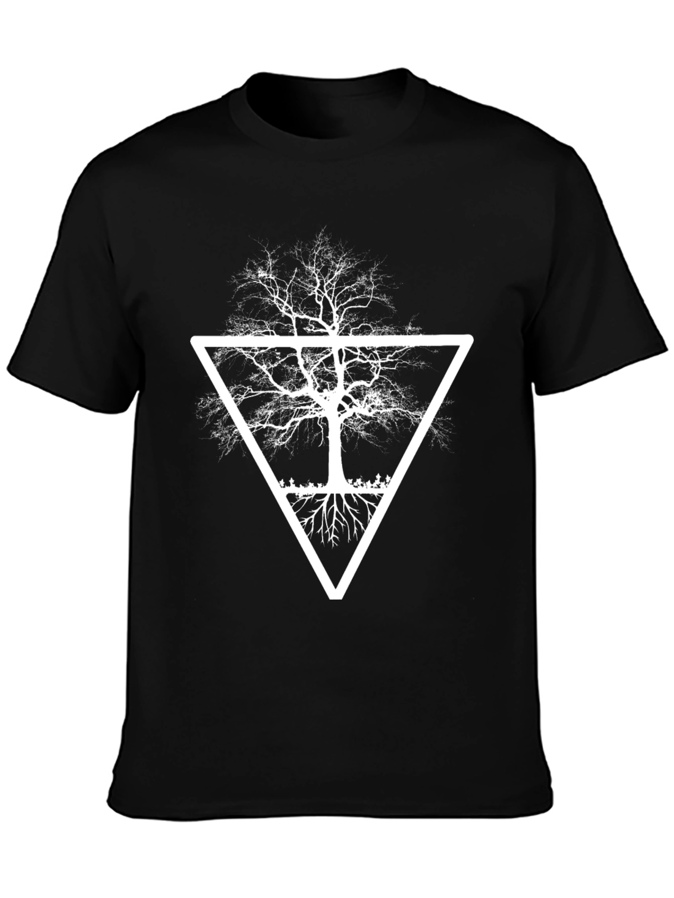 Abstract Tree Graphic Tee - Black Cotton Blend Shirt