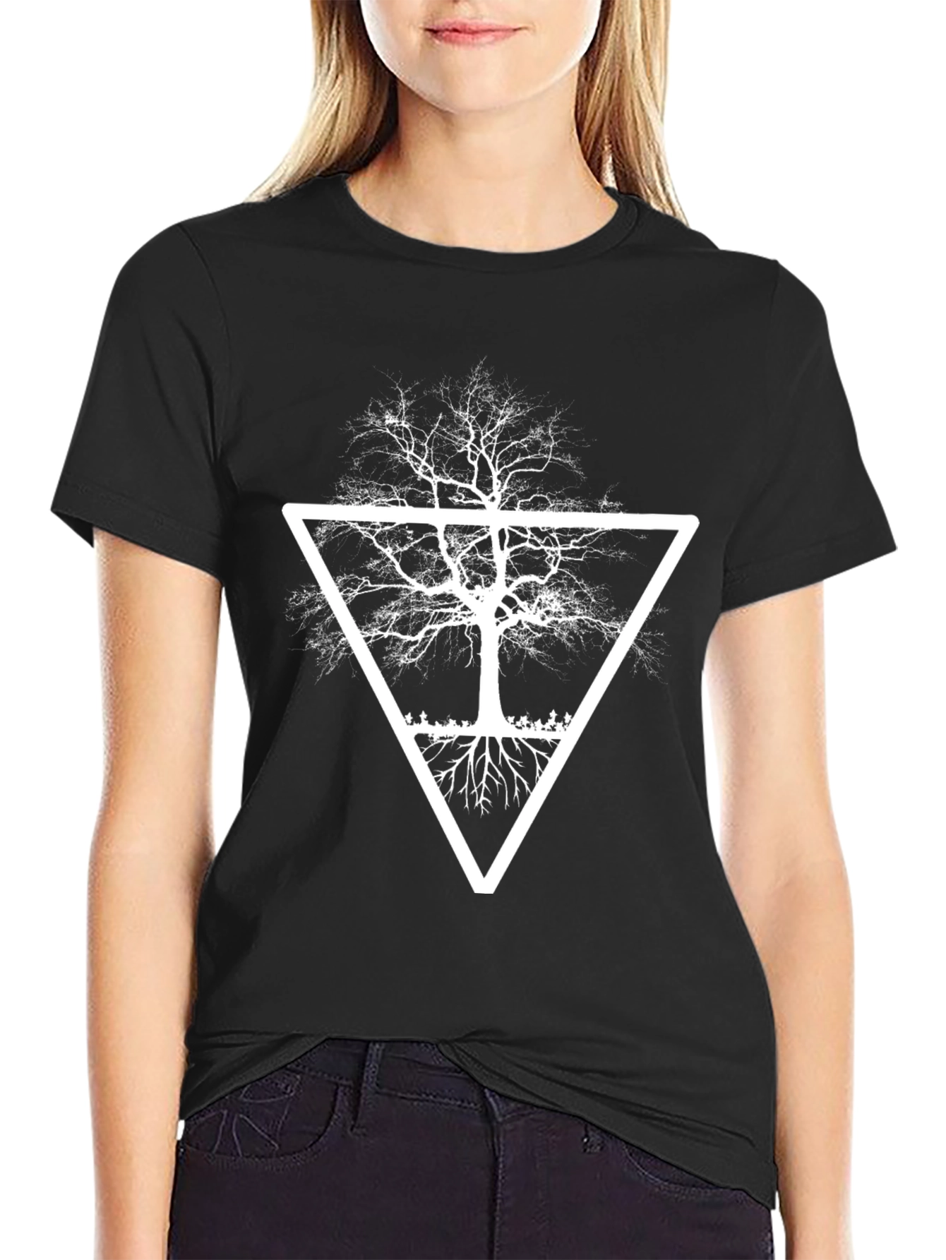 Abstract Tree Graphic Tee - Black Cotton Blend Shirt