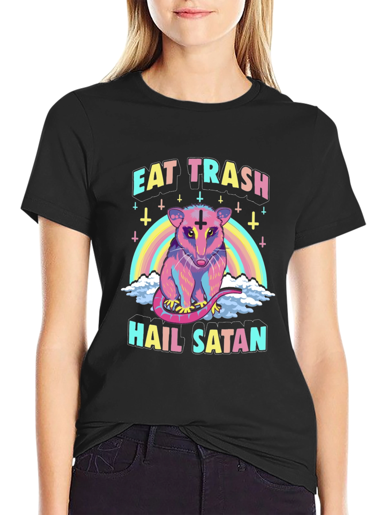 Eat Trash Hail Satan Opossum Graphic Tee
