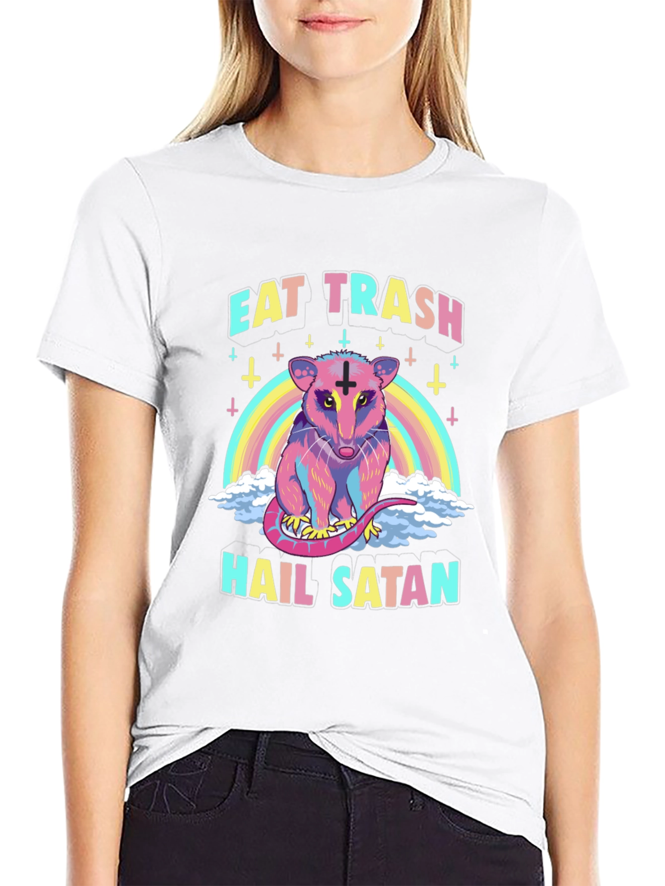 Eat Trash Hail Satan Opossum Graphic Tee