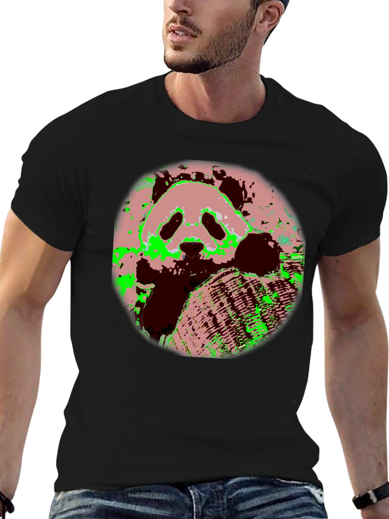 Panda Print Black T-Shirt - Unique Graphic Tee