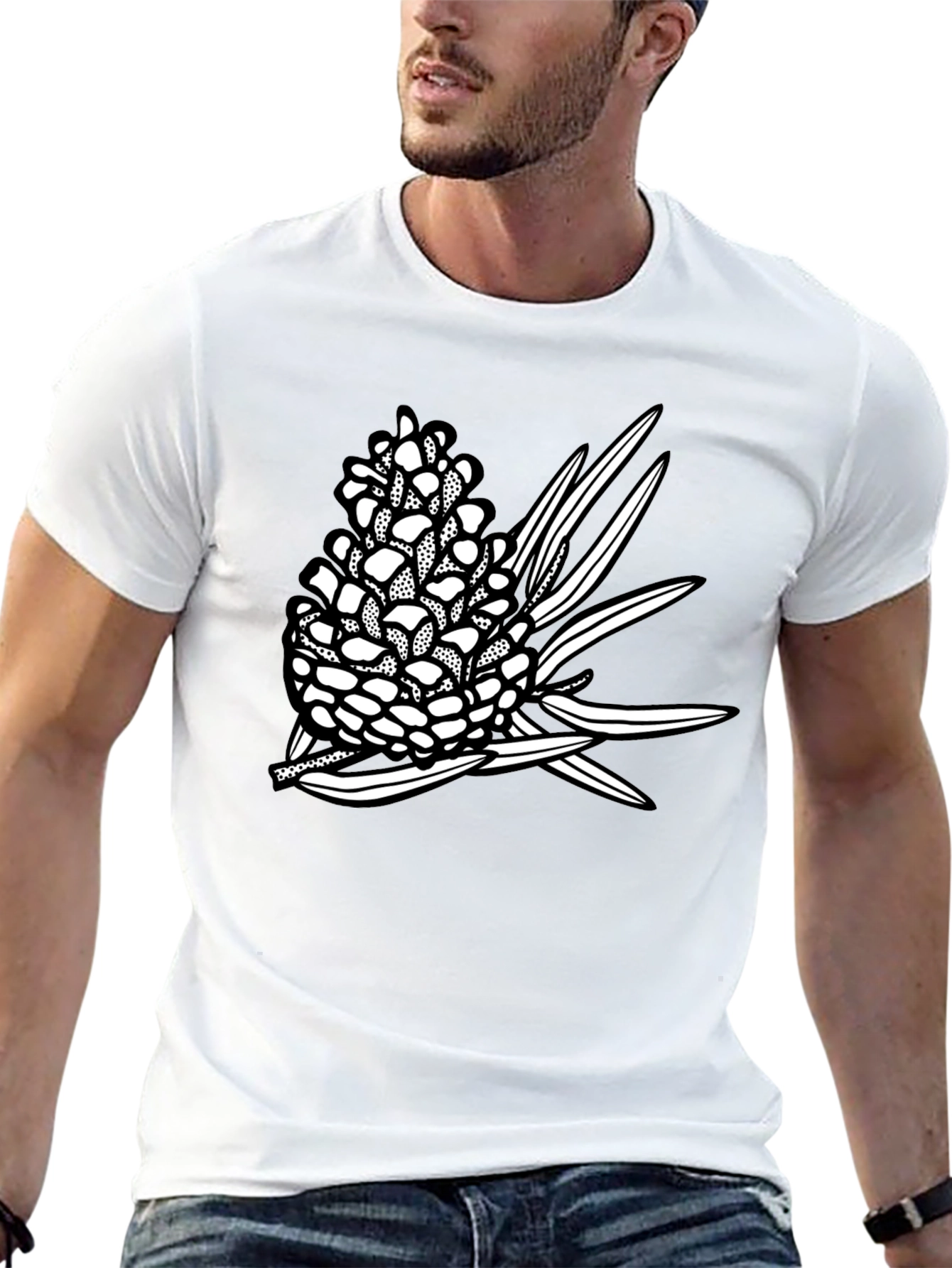 Nature-Inspired Pinecone Graphic Tee - Black