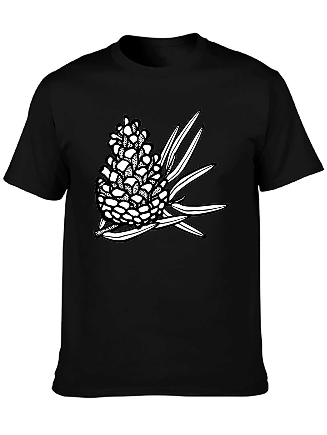 Nature-Inspired Pinecone Graphic Tee - Black
