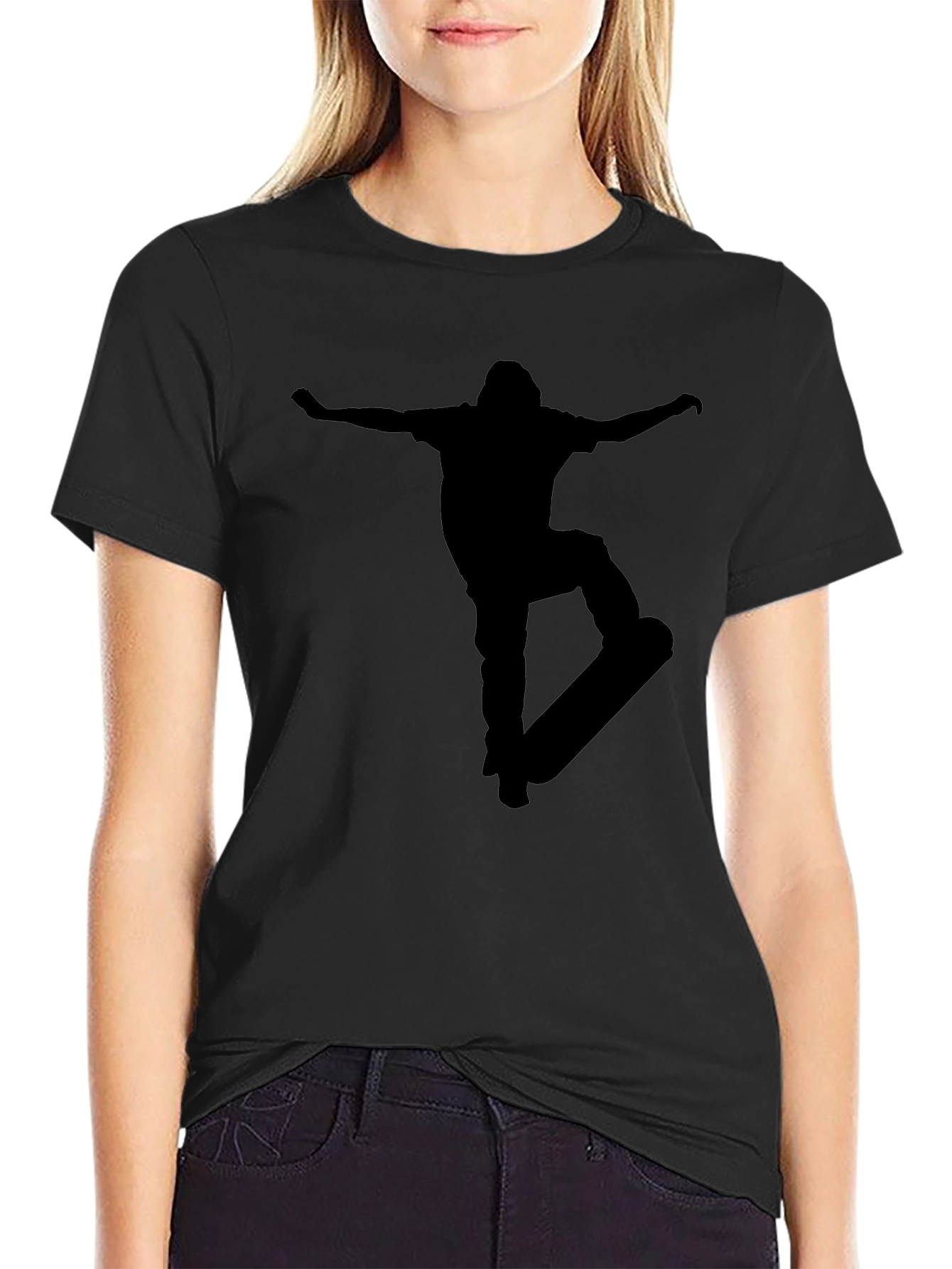 Skateboarder Graphic Tee - Black Cotton Casual T-Shirt