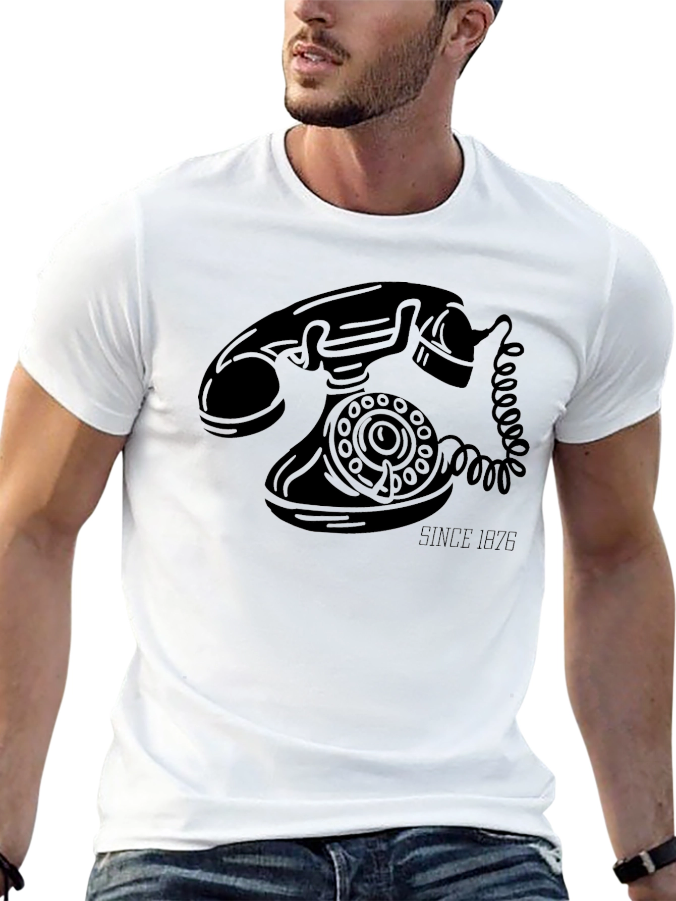 Retro Rotary Phone Black Graphic T-Shirt