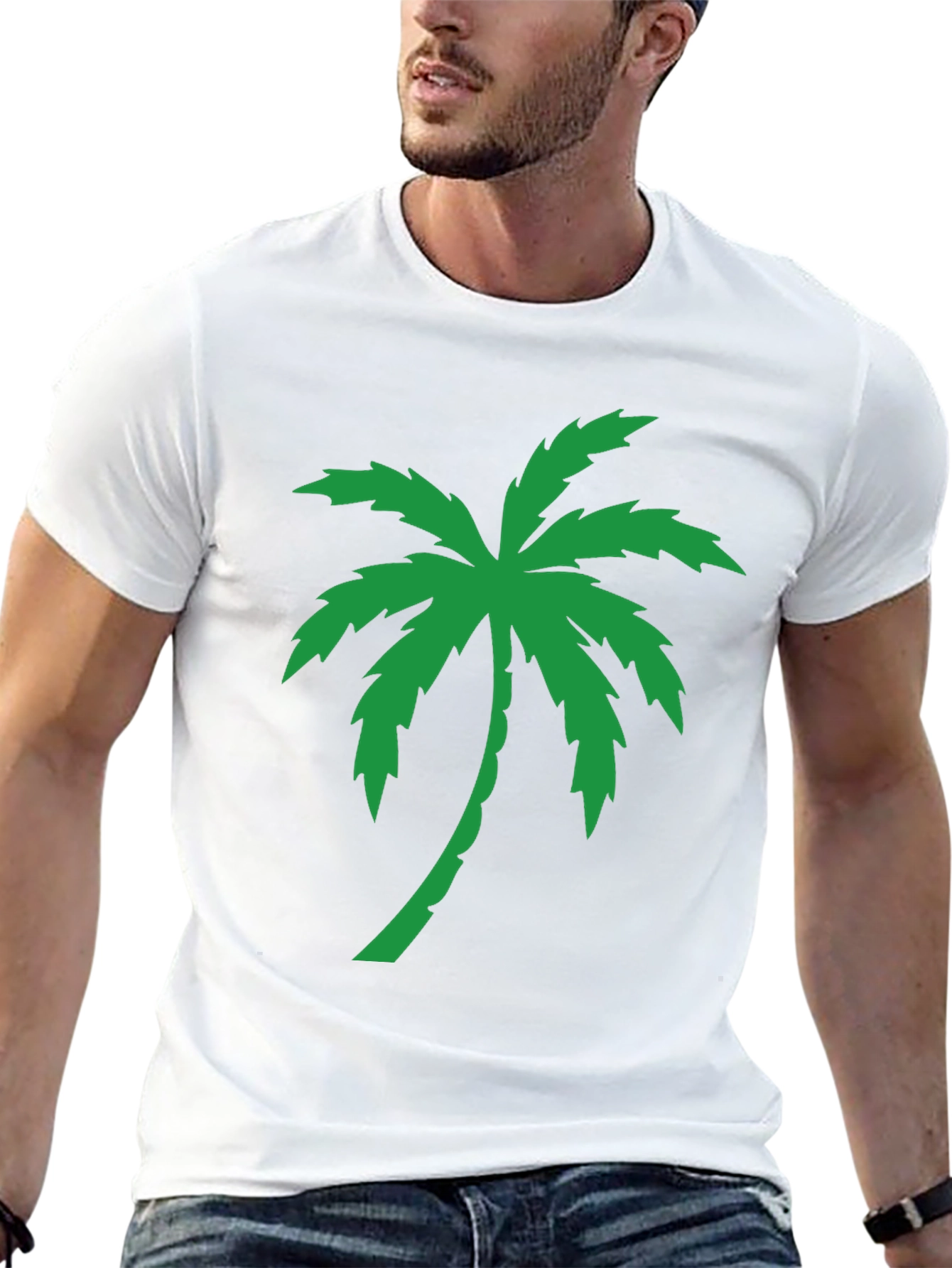 Palm Tree Graphic Tee - Black Cotton T-Shirt